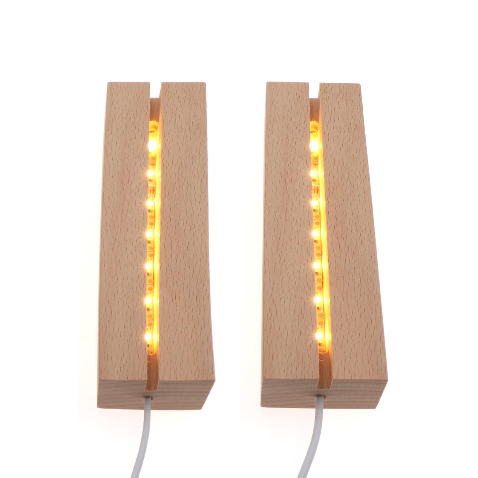 2 Pack 6 Inch Wooden LED Display Pedestal Stand - Rectangle Light Base for Acrylic, Crystal, Glass Resin Art, Night Lights - USB Powered with On/Off Switch (Warm White) - Perfect for Home Decor, Gift Displays & Art Exhibition Lighting