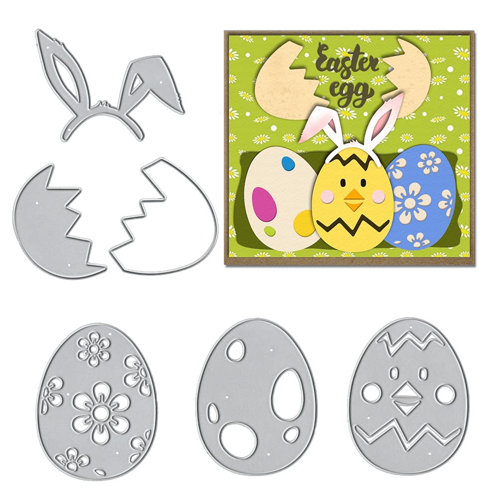 Easter Rabbit & Egg Cutting Dies for DIY Card Making - 4-Piece Embossing Stencil Templates for Scrapbooking, Photo Albums, Greeting Cards & Paper Crafts - Perfect for Easter Decorations & Spring DIY Projects