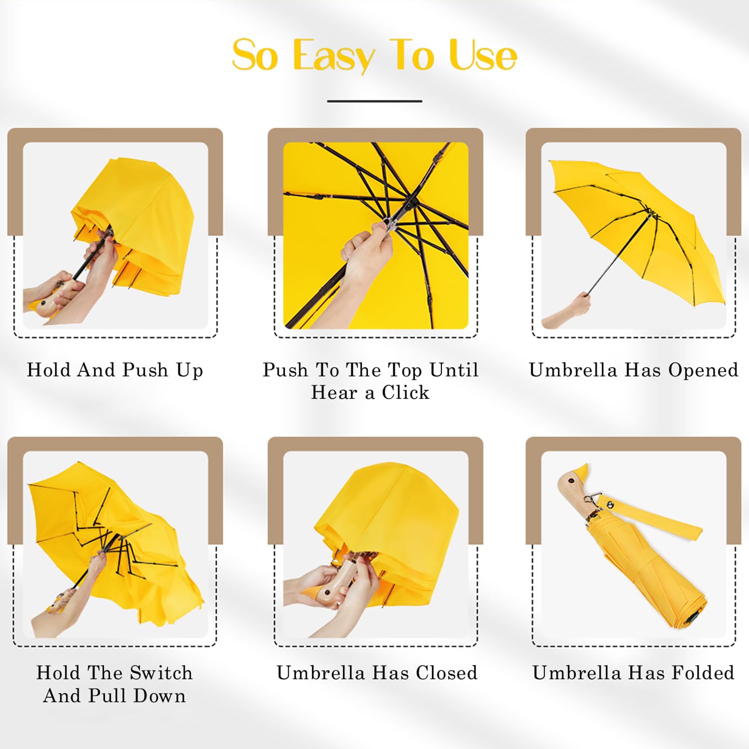 Cute Duck Handle Umbrella - Compact Travel Yellow Duck Head Umbrella for Women & Girls, Lightweight Wood Handle Small Folding Umbrella - Perfect for Rainy Days, Outdoor Activities & Fashion Accessory