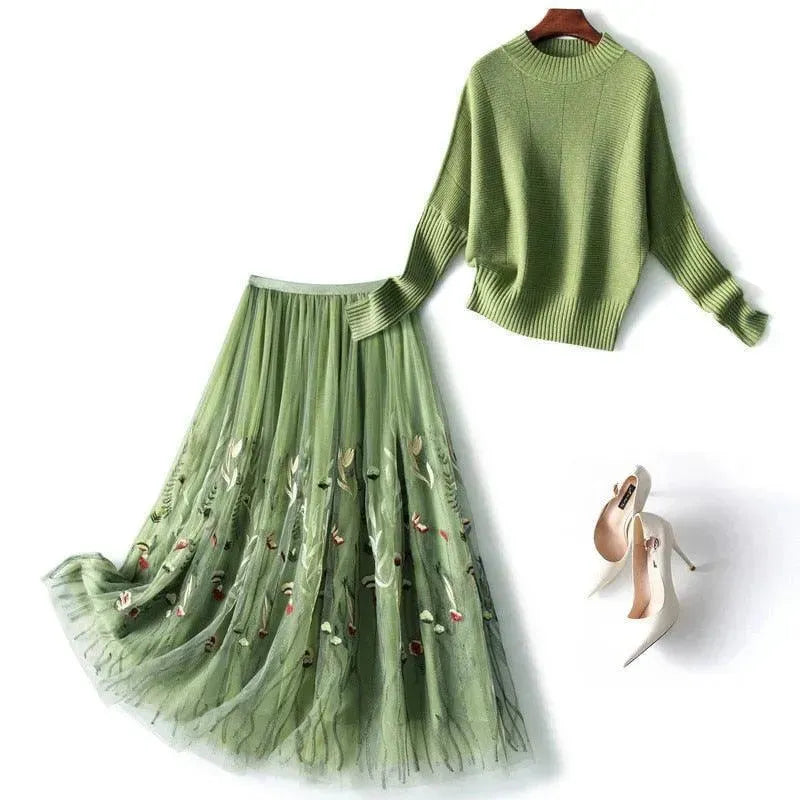 Elegant Green Floral Two Piece Skirt Set for Women - Summer Outfits, Beach Vacation, Party Wear & Casual Dresses