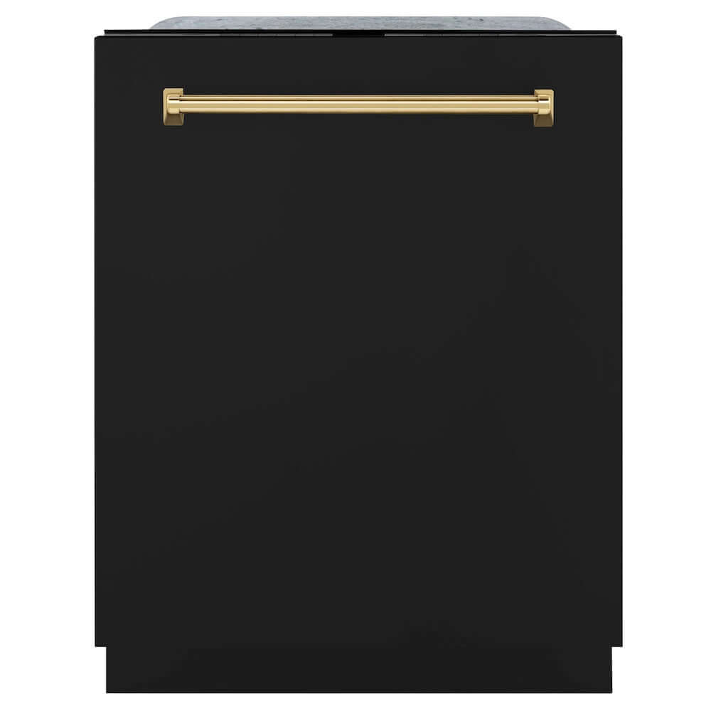 ZLINE Autograph Edition 24 Inch Black Matte Dishwasher with Polished Gold Handle - 45dBa Ultra Quiet, 3rd Rack Tall Tub Design for Large Families | Modern Kitchen Appliance for Spacious Homes & Open Concept Living Spaces