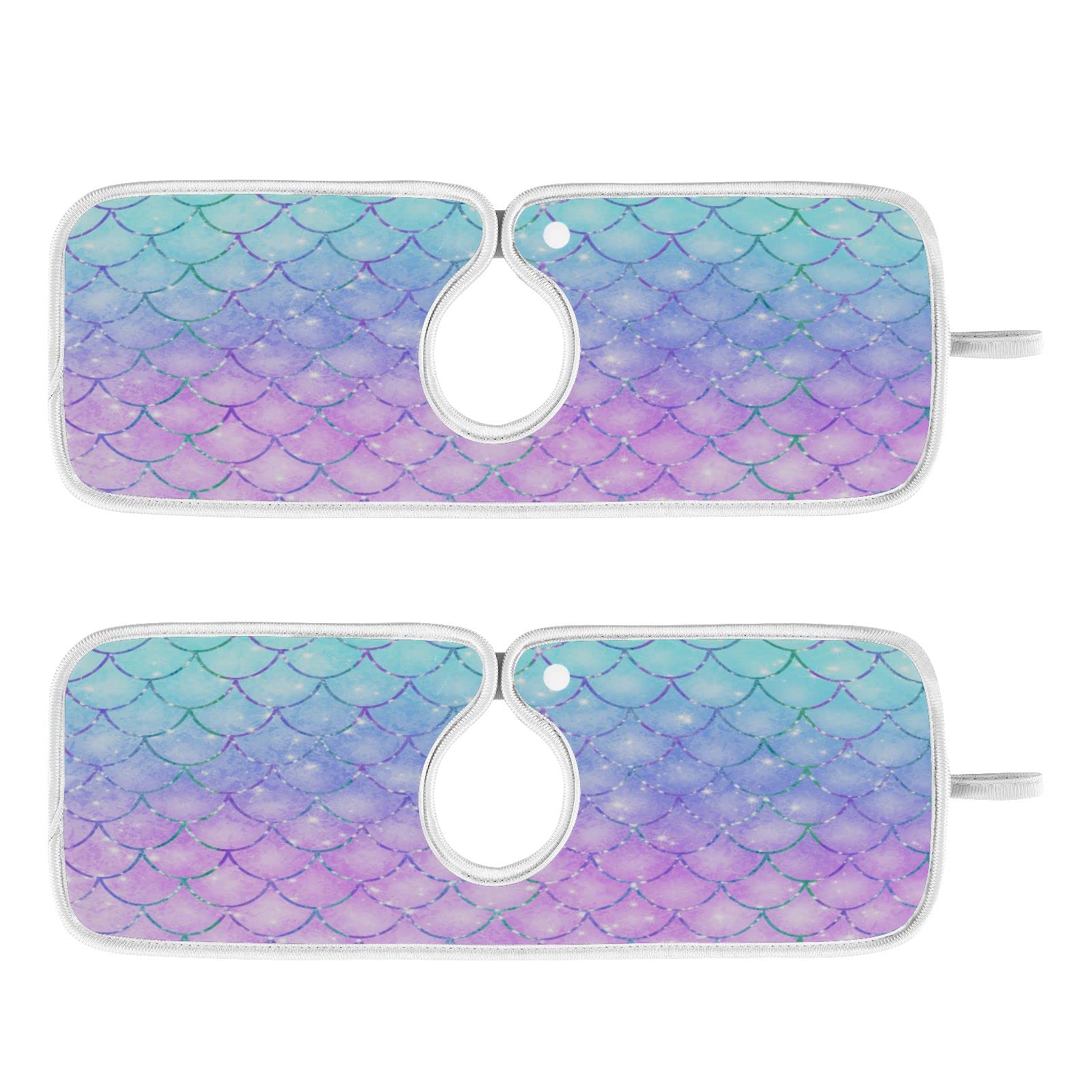 2 Pack Summer Mermaid Sink Splash Guard for Faucet - Quick Drying Absorbent Mats with Pink & Blue Scales, Faucet Handle Drip Catcher for Kitchen Counter, Bathroom & RV - Perfect for Water Conservation and Cleaner Sinks