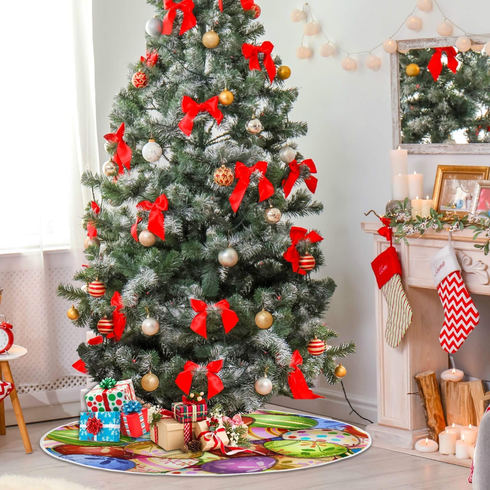Qilmy 47.2 Inch Premium Suede Christmas Tree Skirt with Easter Egg Design - Holiday Party Decor for Indoor & Outdoor Use - Perfect for Christmas, Easter Celebrations & Home Decoration