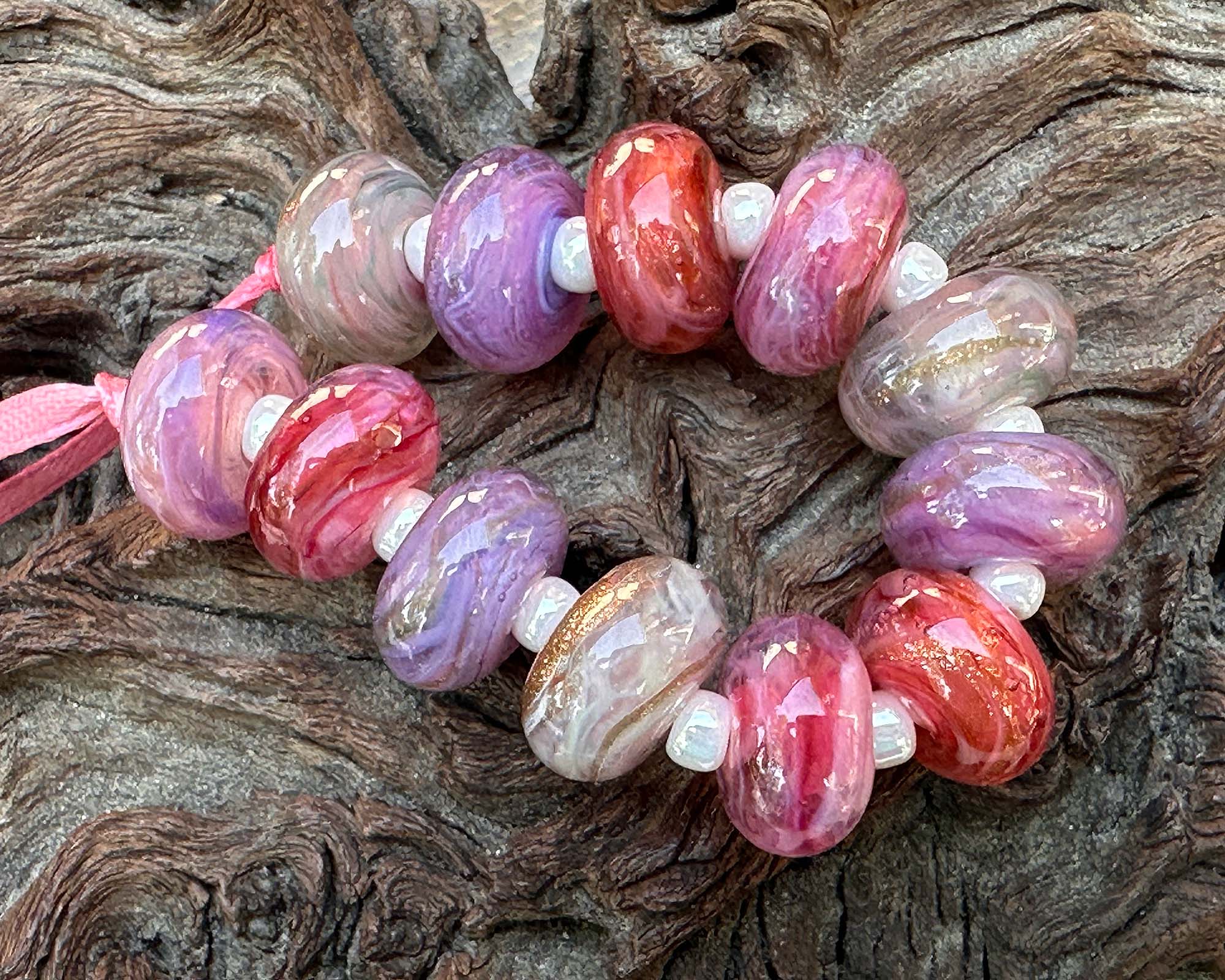 12 Pink Swirl Mix Lampwork Glass Beads for Jewelry Making - DIY Bracelets, Necklaces & Craft Projects (SRA Certified)