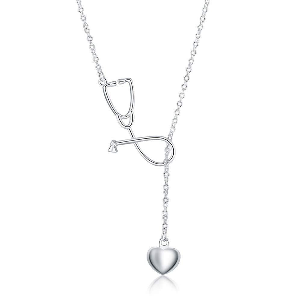 925 Sterling Silver Stethoscope Lariat Necklace with Heart Pendant - Elegant Doctor Nurse Jewelry Gift for Medical Professionals | Perfect for Graduation, Appreciation Gifts & Everyday Wear