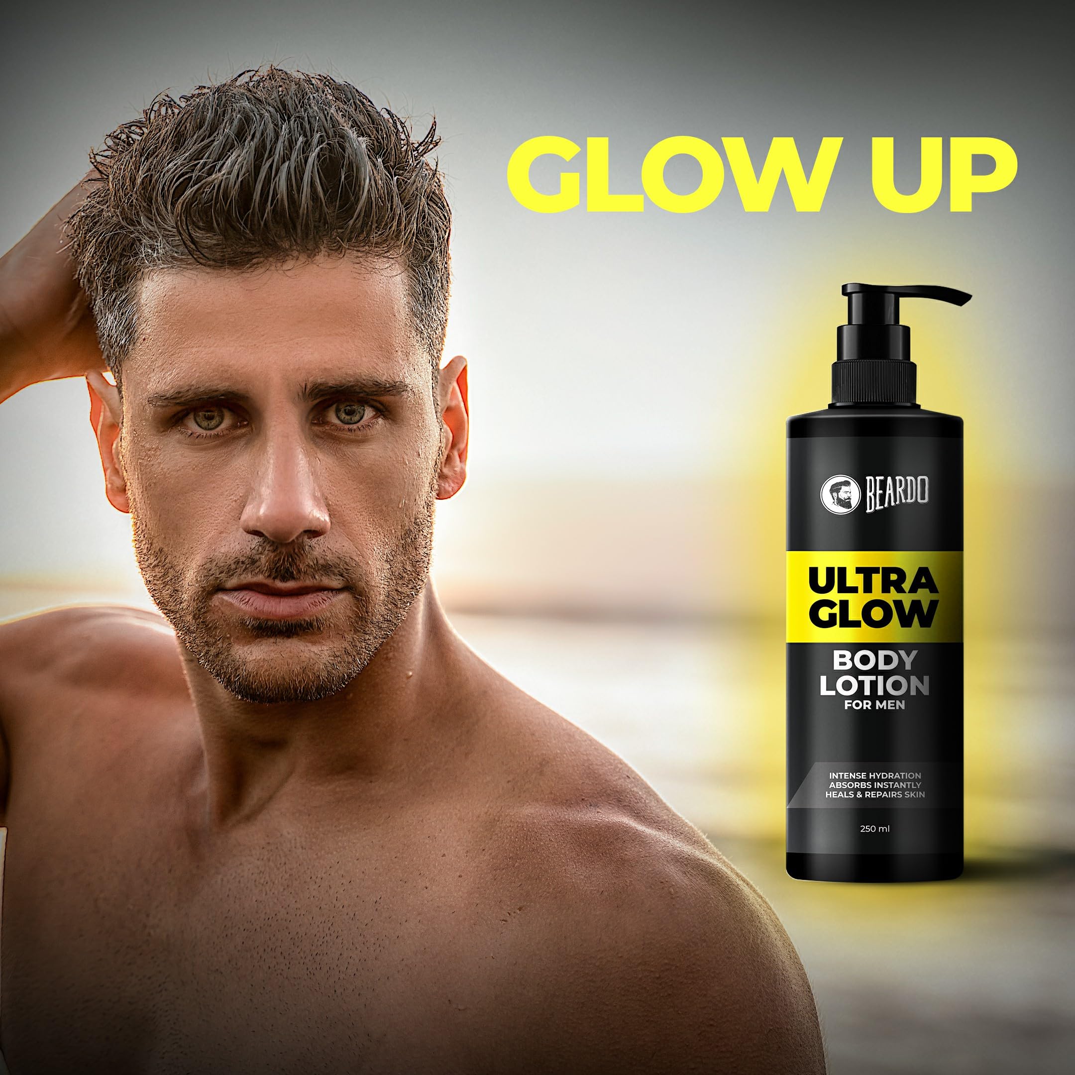 Beardo Ultraglow Hydrating Body Lotion for Men - 250ml | Lightweight Winter Moisturizer for Dry Skin | Nourishing Body Butter with Vitamin E | Perfect for Daily Use & Post-Shave Care