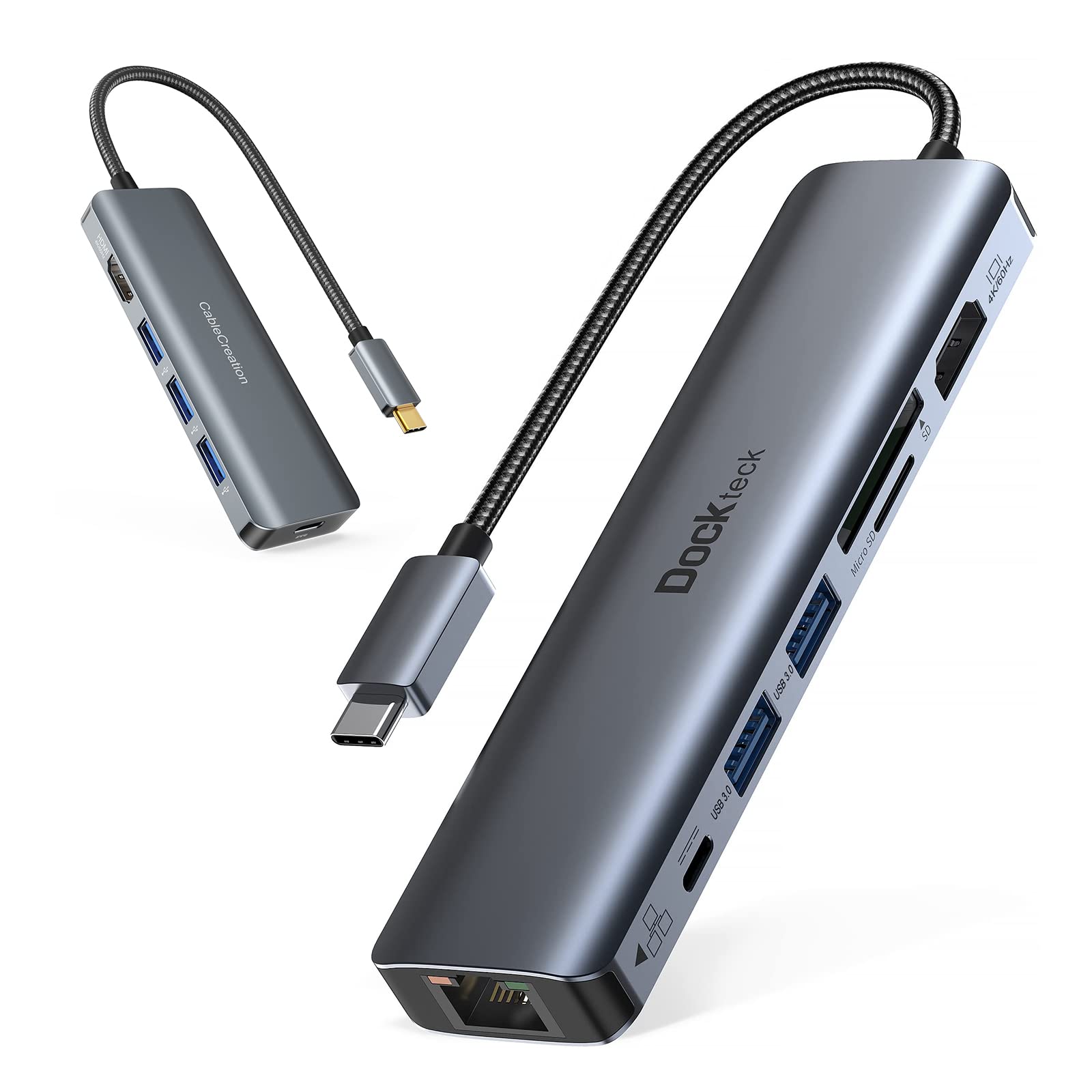 Dockteck 7-in-1 USB C Hub with 4K@60Hz HDMI & 5-in-1 USB-C Adapter - Aluminum Portable Laptop Docking Station for MacBook Pro/Air, iPad Pro, Dell XPS - Perfect for Home Office, Travel & Multi-Screen Setup