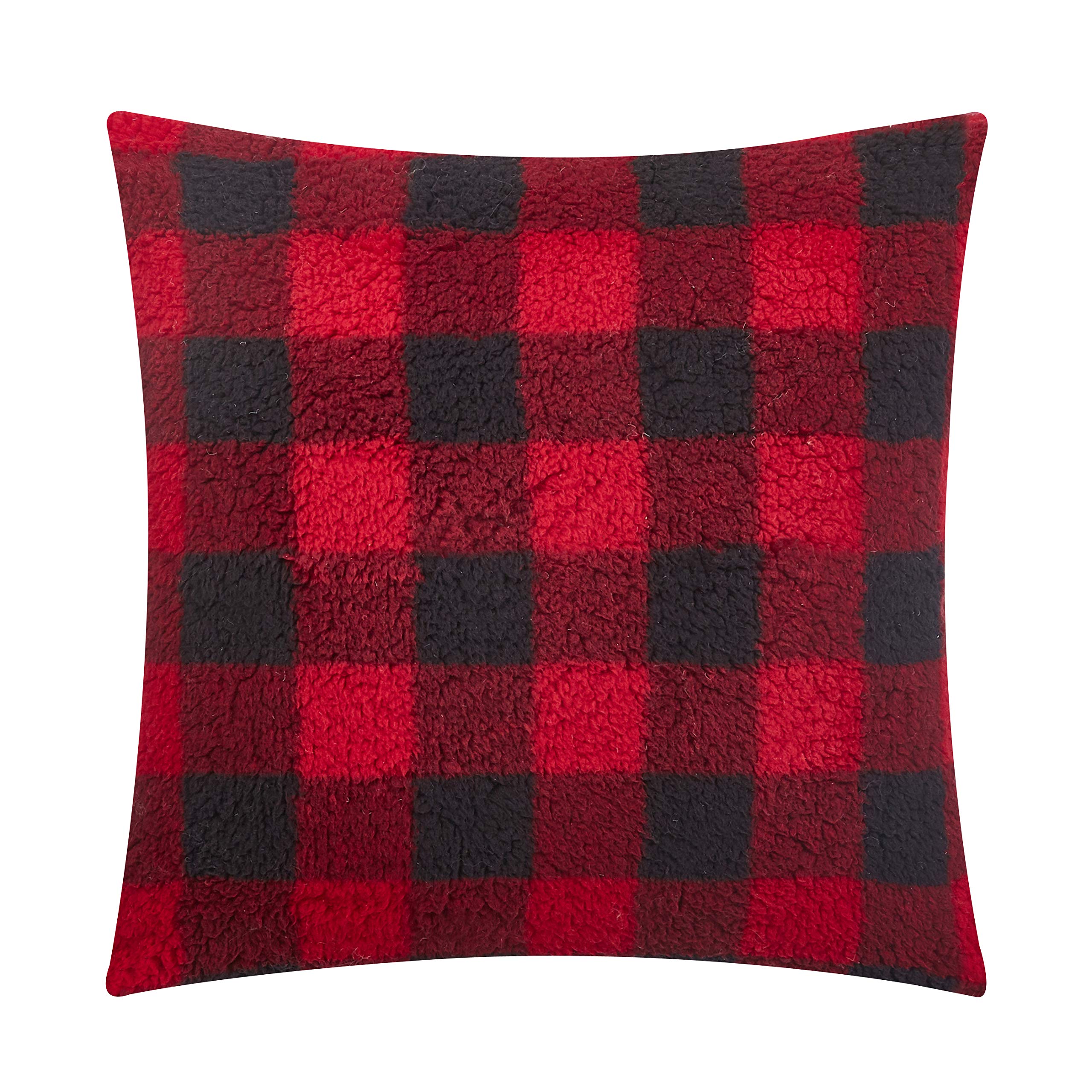 Pop Shop Sherpa Decorative Pillow 18x18 Inches - Soft Buffalo Plaid Throw Pillow for Couch, Bed, Sofa - Cozy Home Decor for Living Room & Bedroom