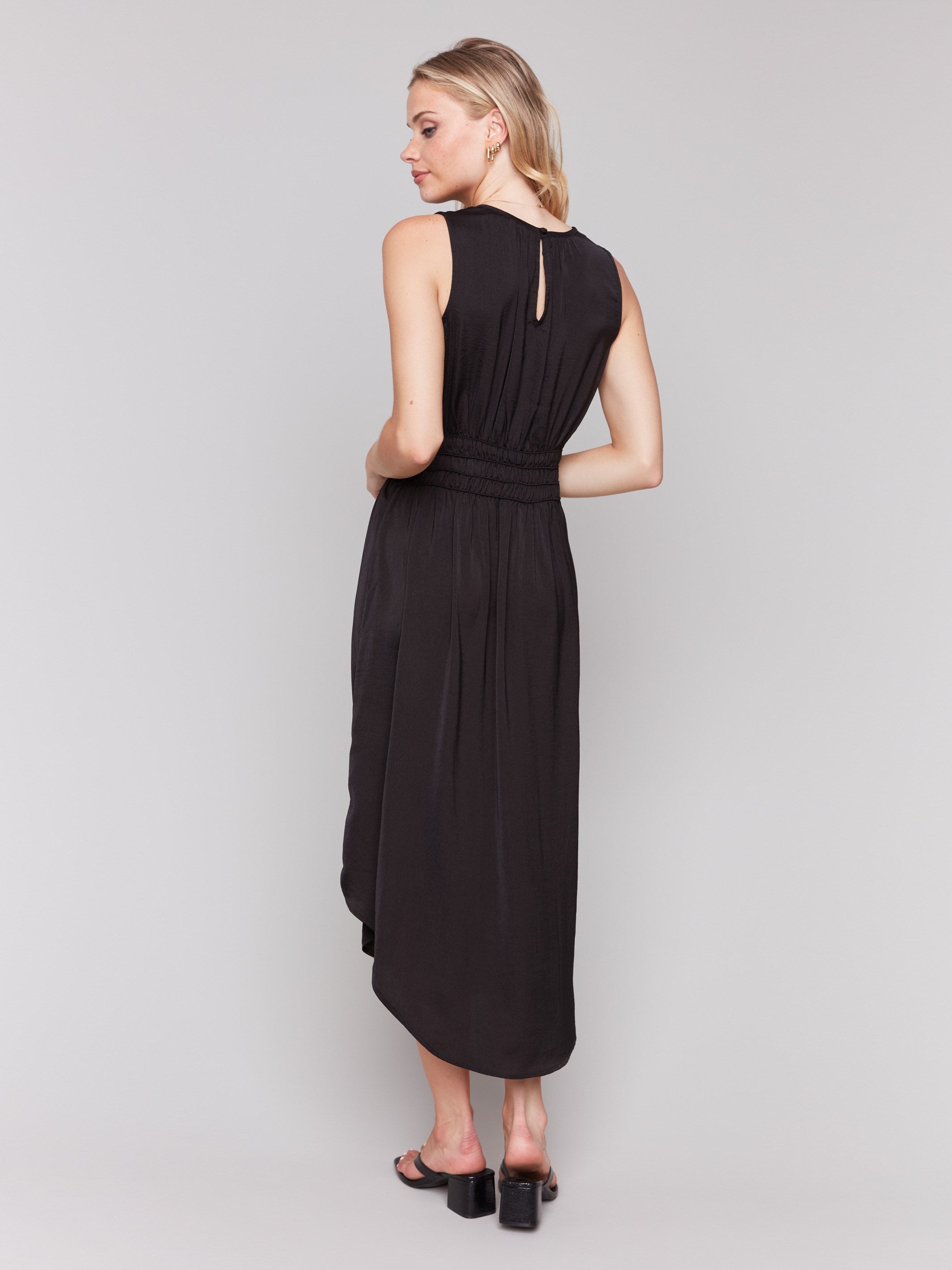 Elegant Sleeveless Flowy Satin Dress for Women - Black | Perfect for Cocktail Parties, Weddings & Evening Events