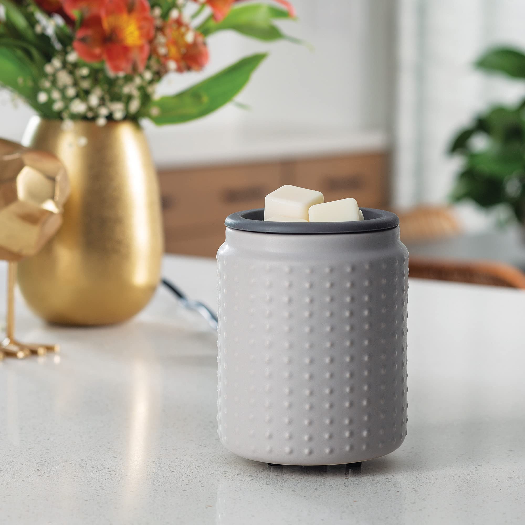 Ceramic Wax Melt Warmer with Silicone Dish - Gray Hobnail Dot Design for Scented Wax Melts, Cubes & Tarts | Perfect for Home Aromatherapy, Relaxation & Gift Giving