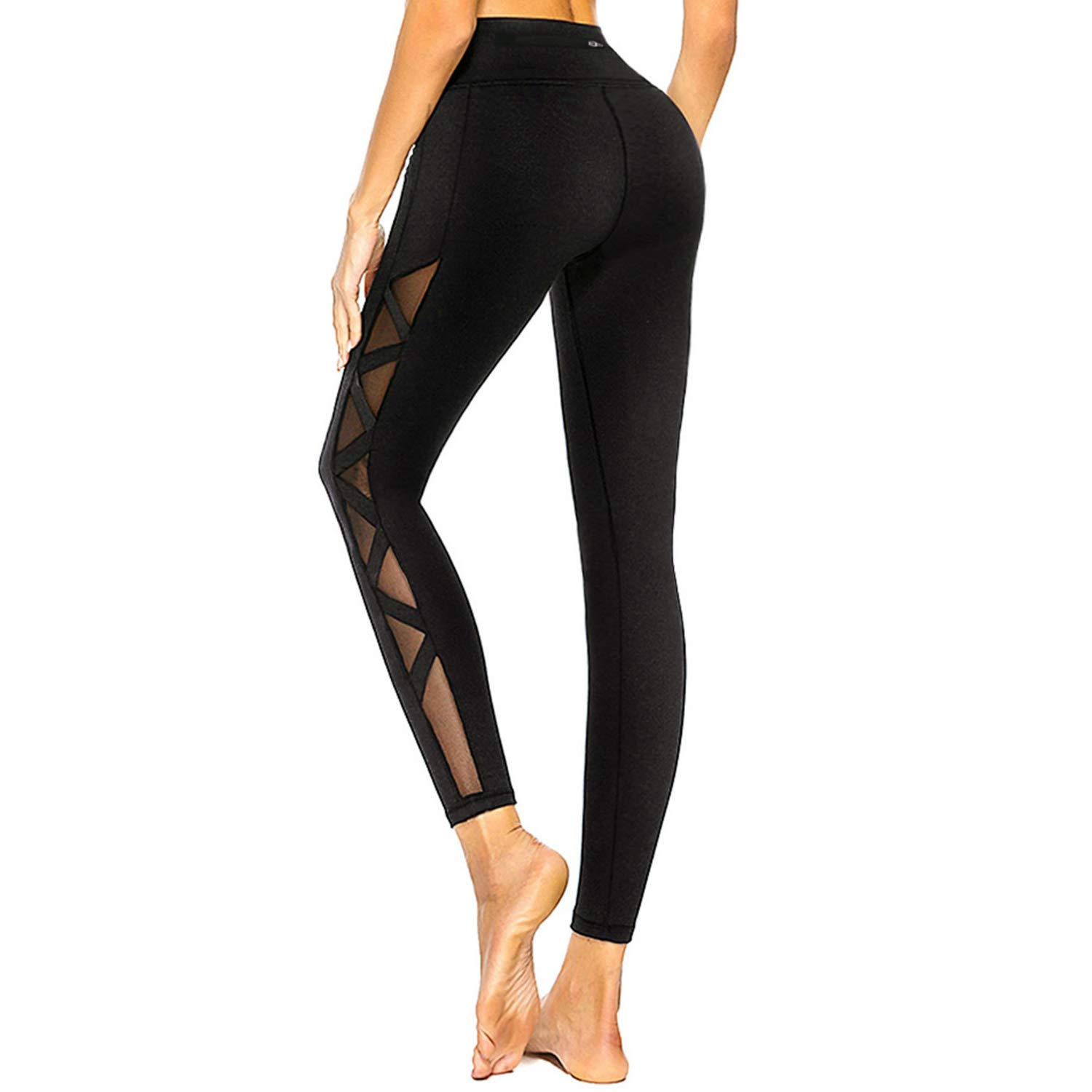 Romansong Women's High Waisted Yoga Pants with Pockets - 4-Way Stretch Tummy Control Mesh Leggings, Non See-Through Capri Workout Pants for Running, Gym & Lounge Wear