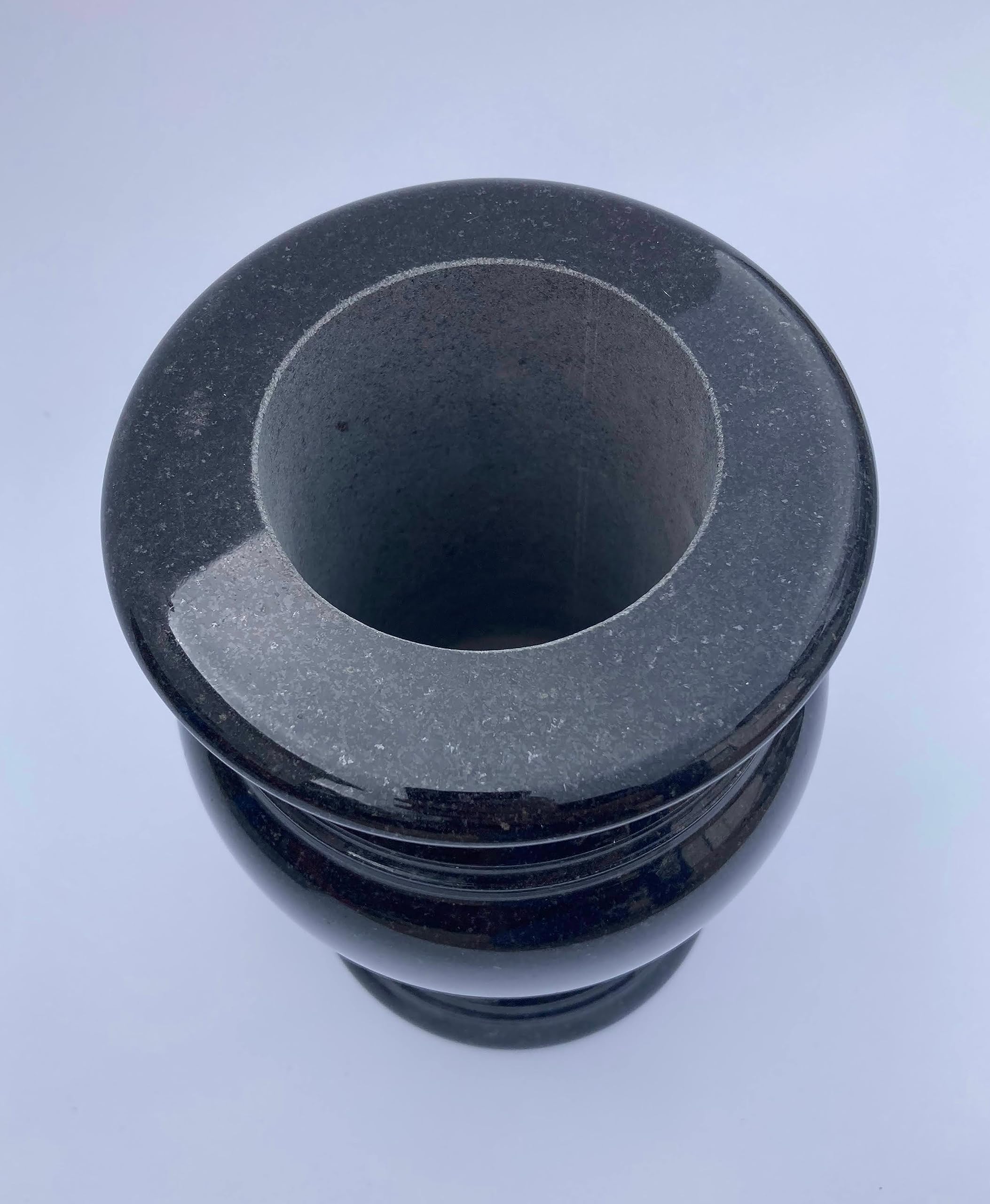 Polished Black Turned Granite Vase - 5.5