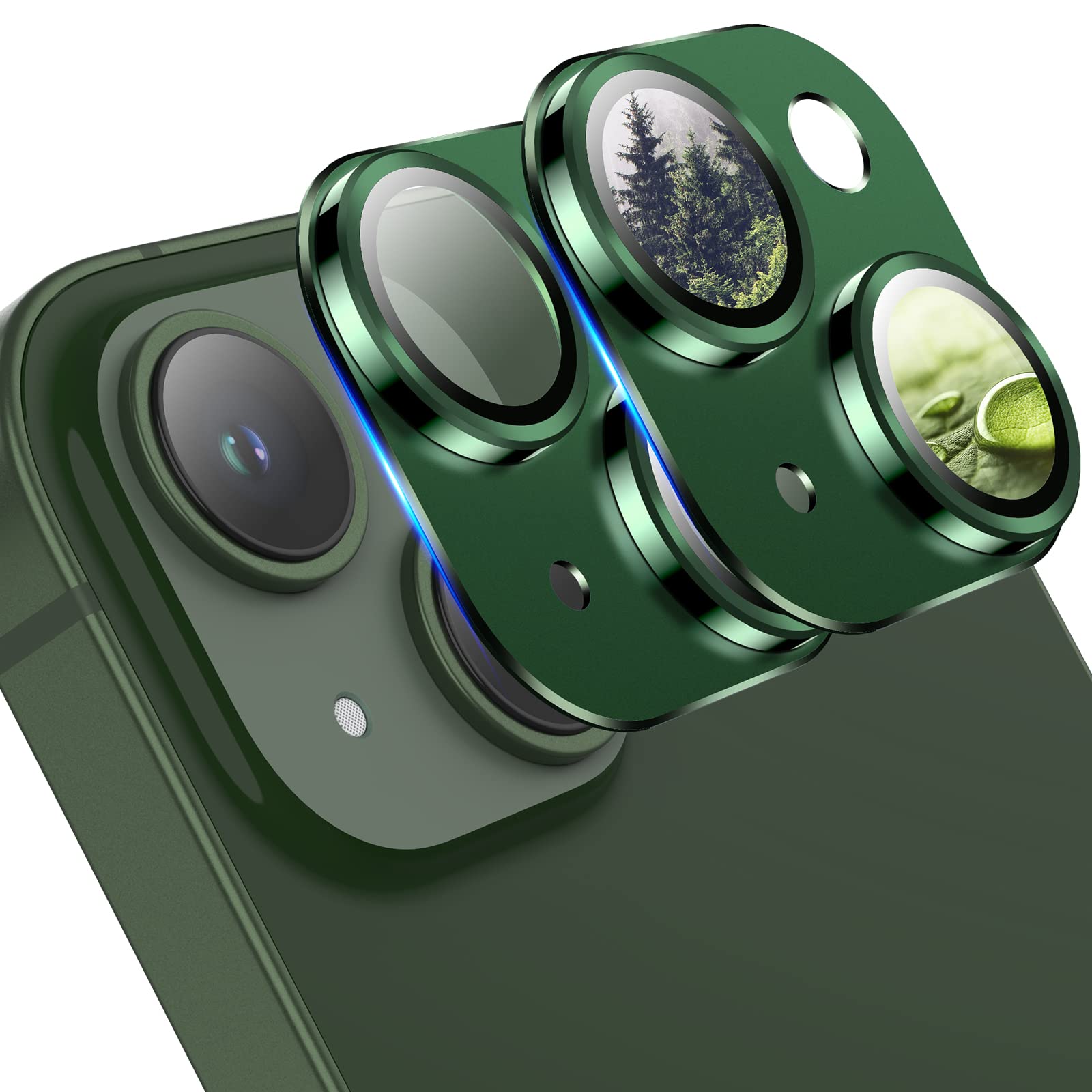 2 Pack iPhone 13/13 Mini Camera Lens Protector - Premium Aluminum Alloy & Sapphire Glass, Scratch Resistant with Strong Adhesion, Ultra Thin & Case Friendly (Green) - Perfect for Outdoor Adventures & Daily Protection