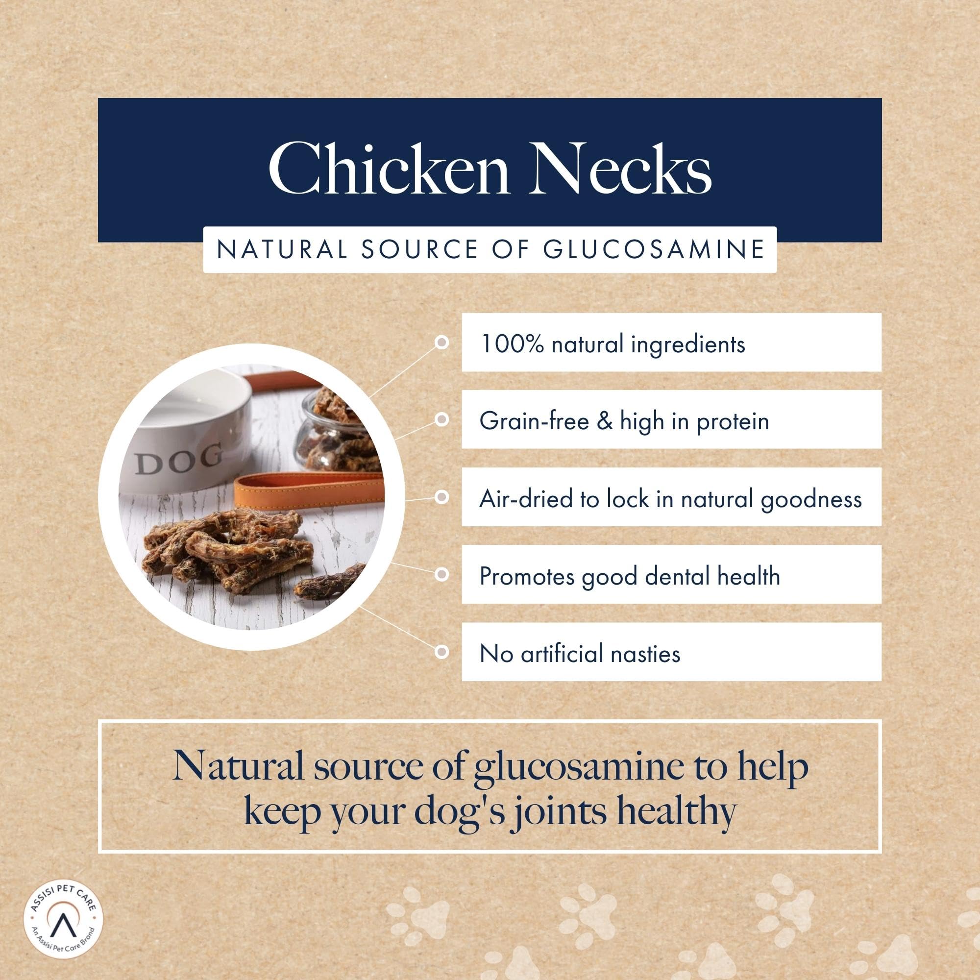 Hollings 100% Natural Air Dried Chicken Necks Dog Treats - Grain Free, High Protein Chews for Adult Dogs (120g) - Perfect for Training Rewards & Dental Health
