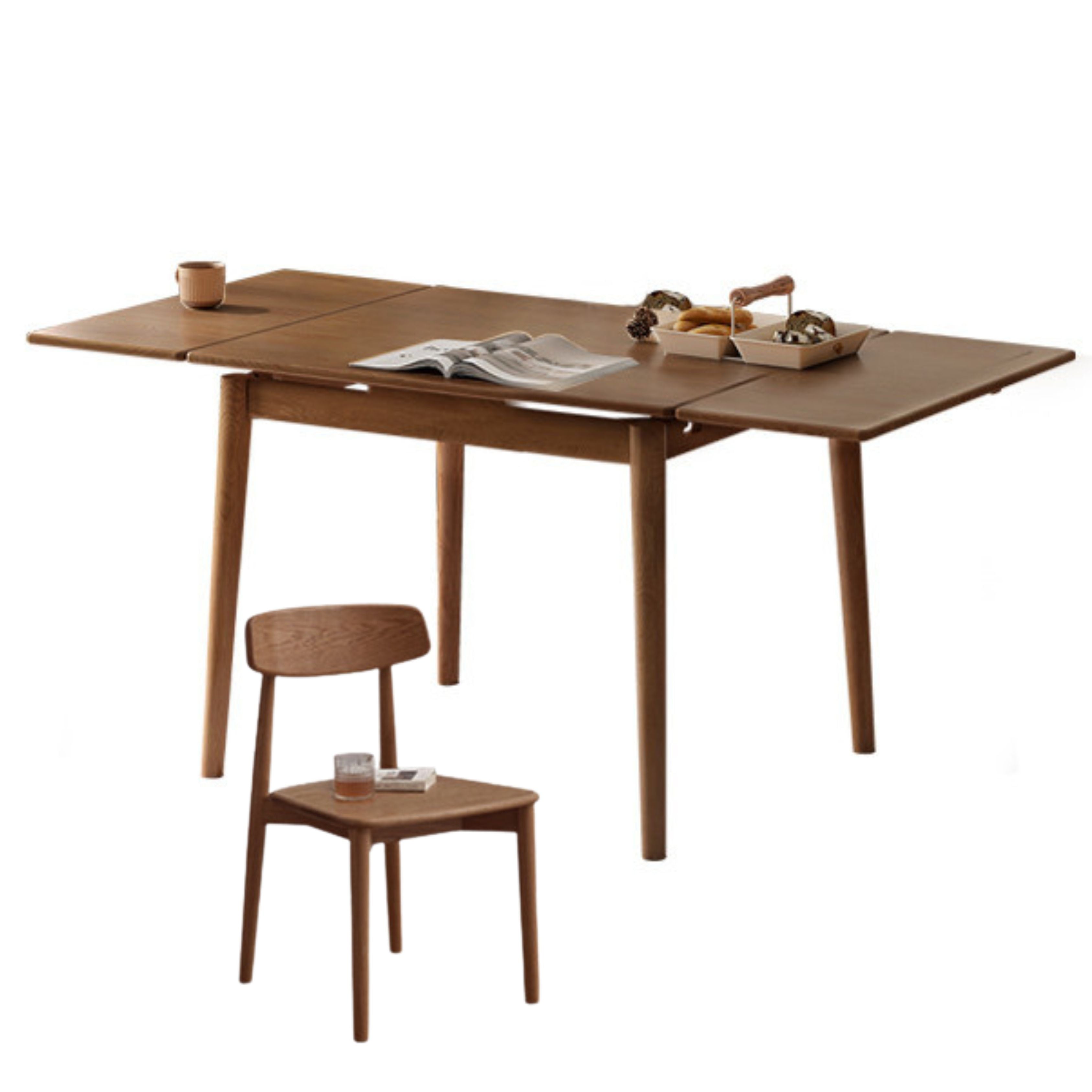 Solid Oak Wood Extendable Dining Table - Expandable Large Tabletop for Family Gatherings & Dinner Parties | Perfect for Small Spaces & Entertaining Guests