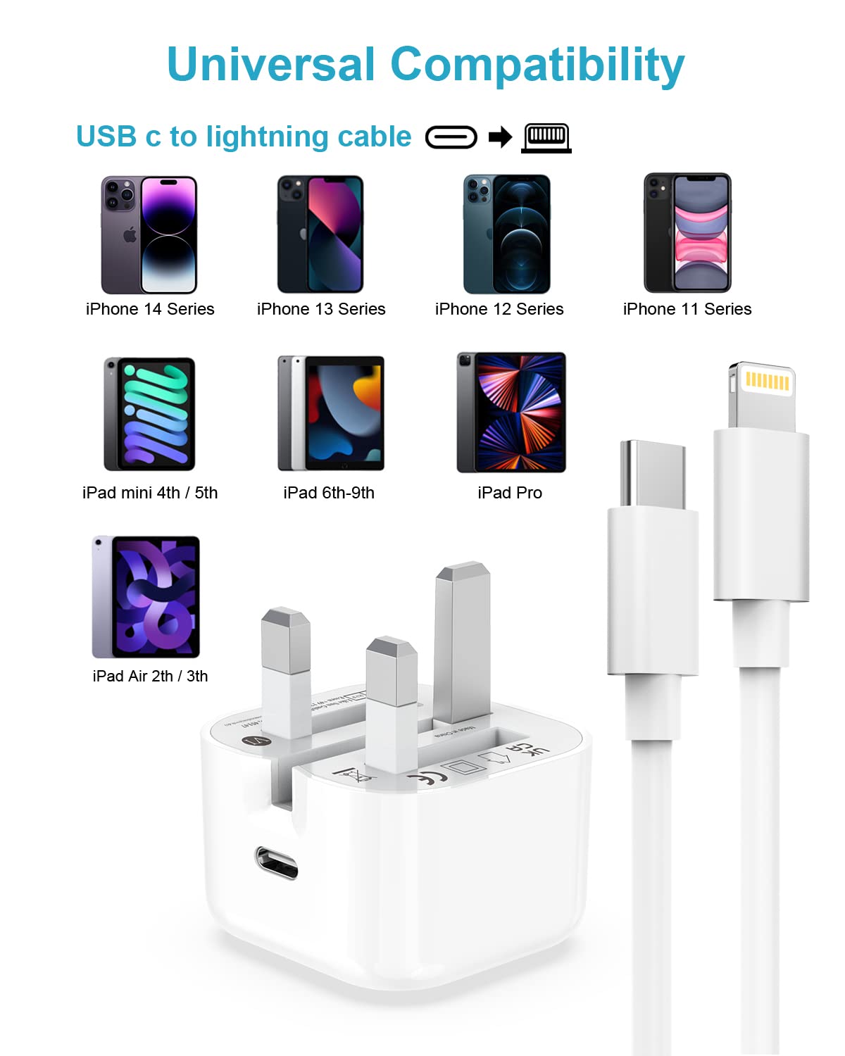 Apple MFi Certified 20W Fast Charger Plug & 2M Lightning Cable - USB C Charger for iPhone 14 Pro Max/Plus/13/12/11/XS/X/8 & iPad | Perfect for Home, Office & Travel Charging