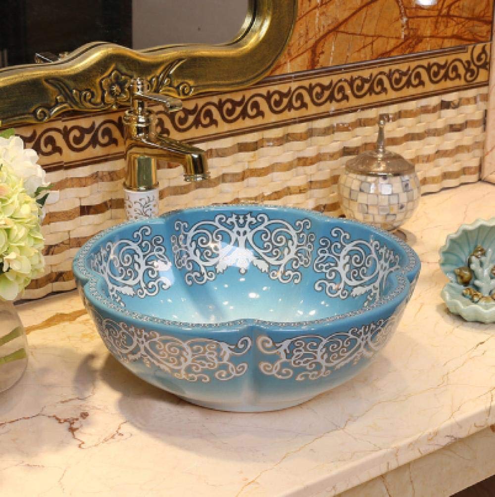 LEFEDA Blue Ceramic Vessel Sink - Modern Countertop Bathroom Basin, Porcelain Wash Basin for Vanity (Sink Only) - Perfect for Contemporary Bathrooms & Powder Rooms