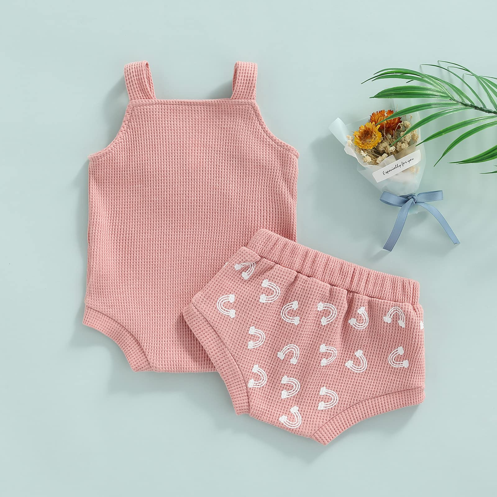**Douhoow Baby Girl Rainbow Boho Outfit - Sleeveless Romper & Bloomer Shorts Set for Newborns & Infants | Perfect for Summer, Photo Shoots & Casual Wear**