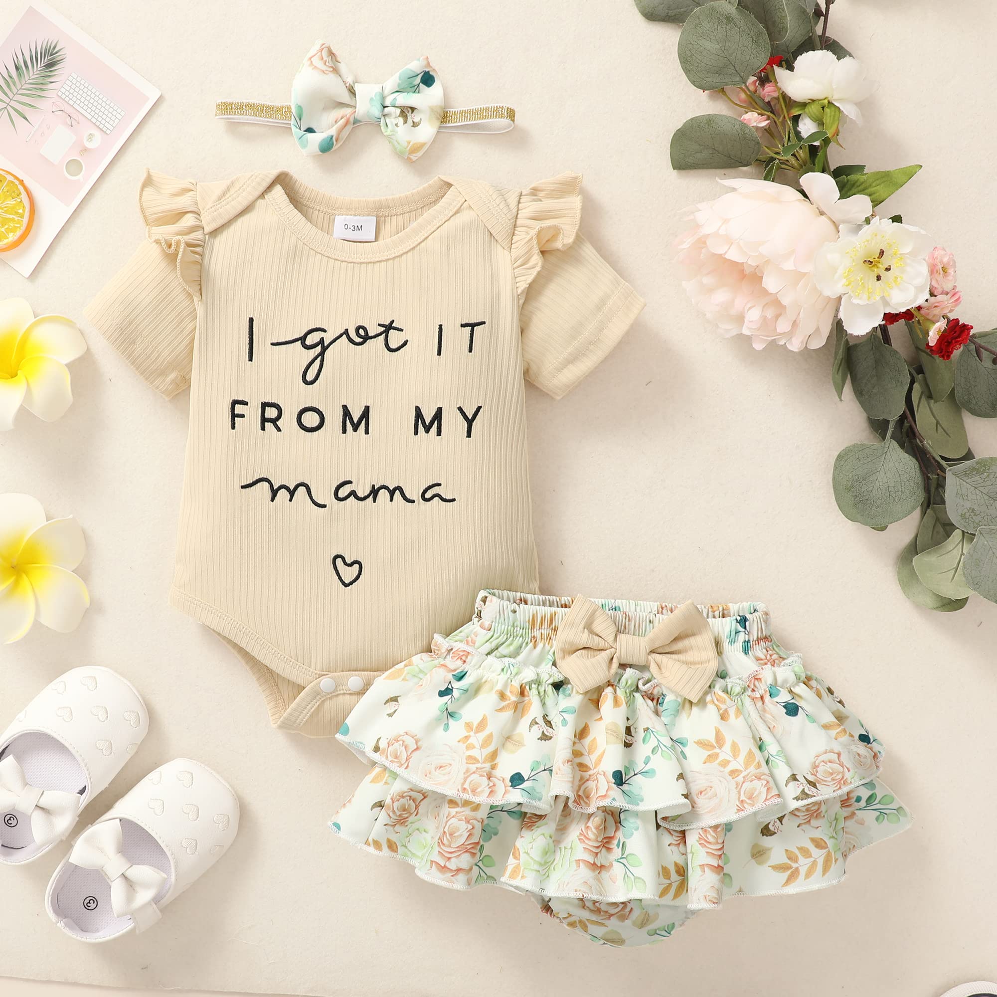 Mioglrie Newborn Baby Girl Clothes Set - Floral Romper & Shorts Outfit for Summer | Cute Infant Girl Outfits for Playdates, Photo Shoots & Family Gatherings