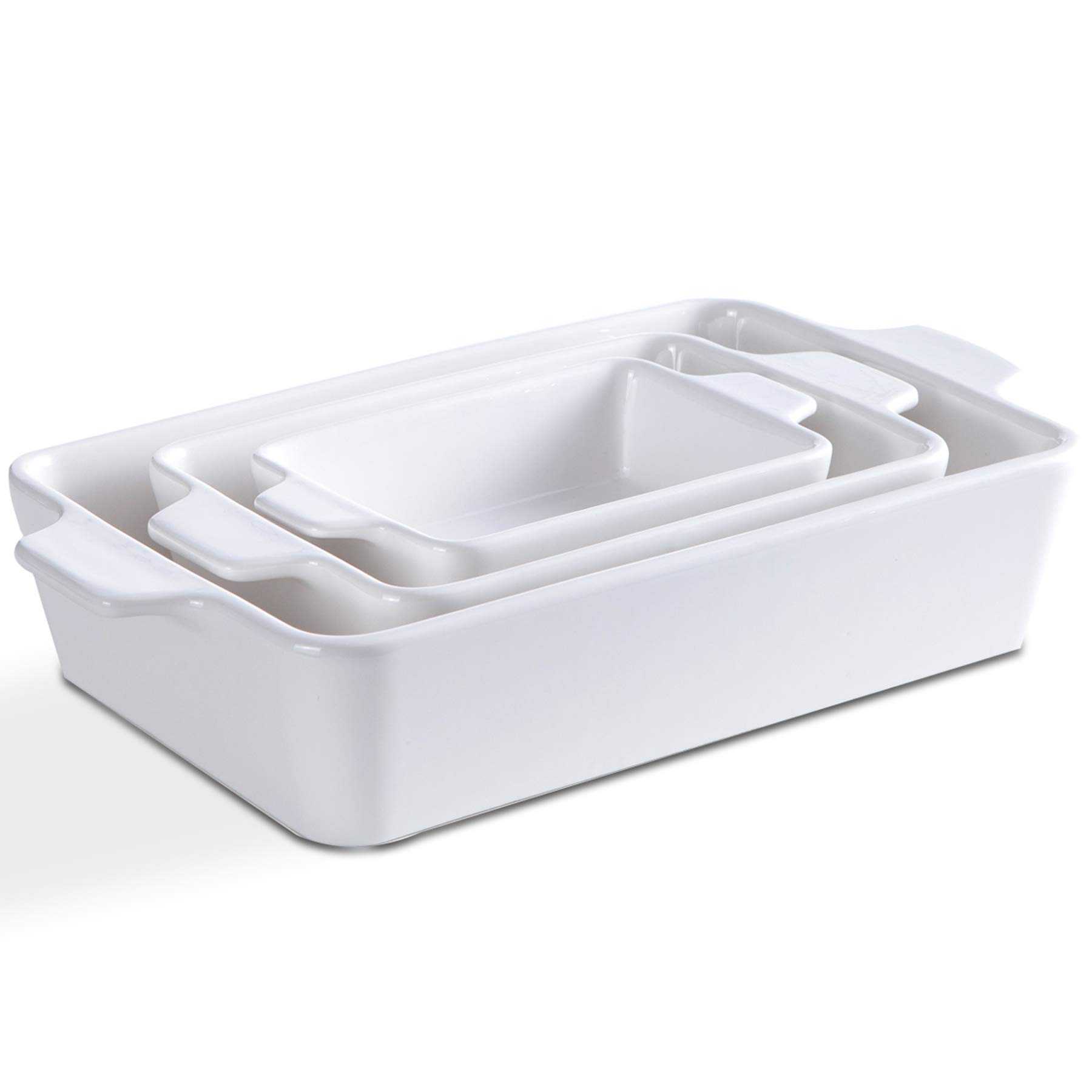 SIDUCAL 3-Piece Ceramic Glaze Bakeware Set - Non-Stick Bread Baking Pans & Roasting Dish, White | Perfect for Baking Bread, Cakes, Roasting Vegetables & Casseroles
