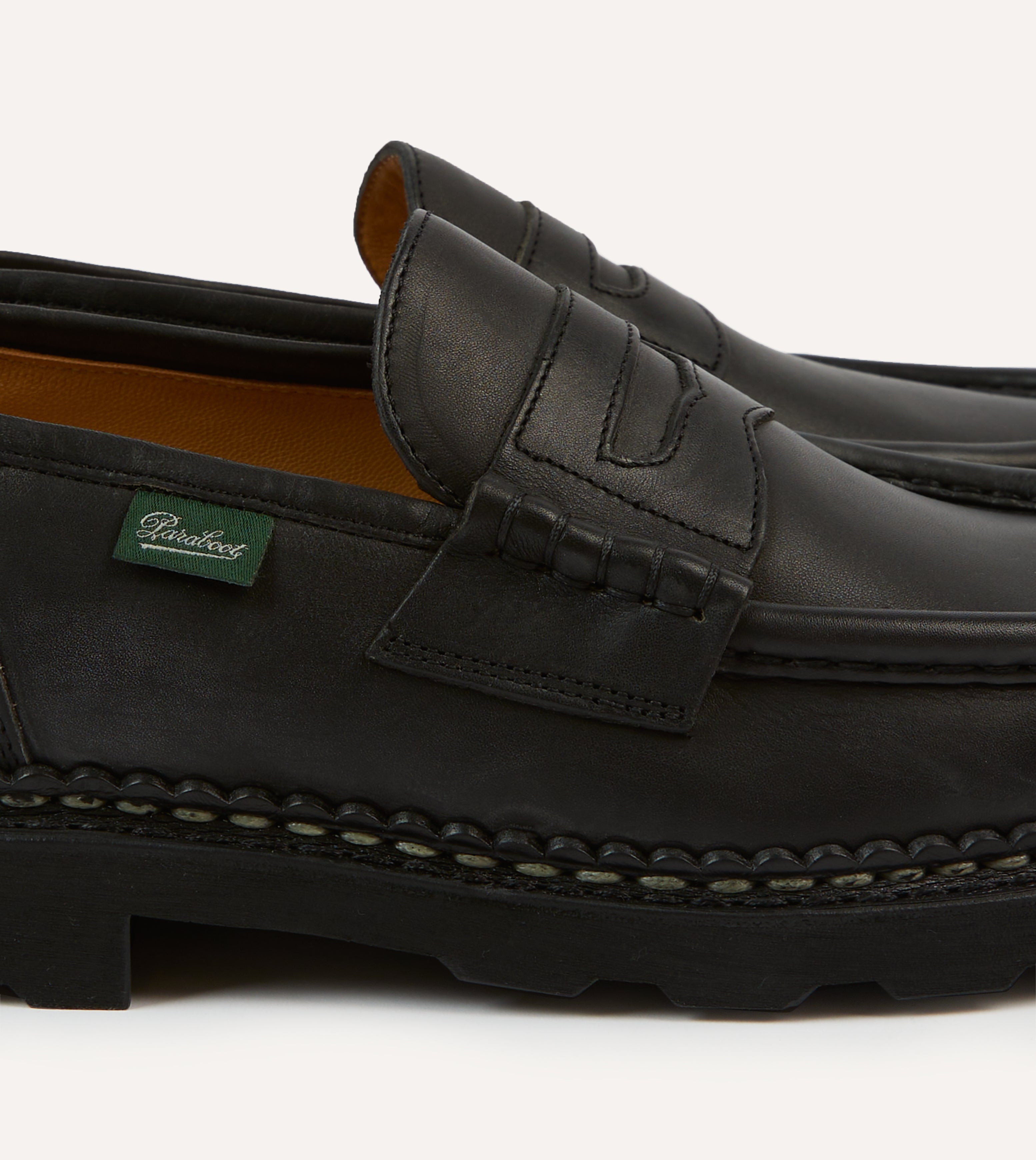 Paraboot Reims Black Leather Loafers for Men - Classic Comfortable Slip-On Shoes for Business Casual & Office Wear
