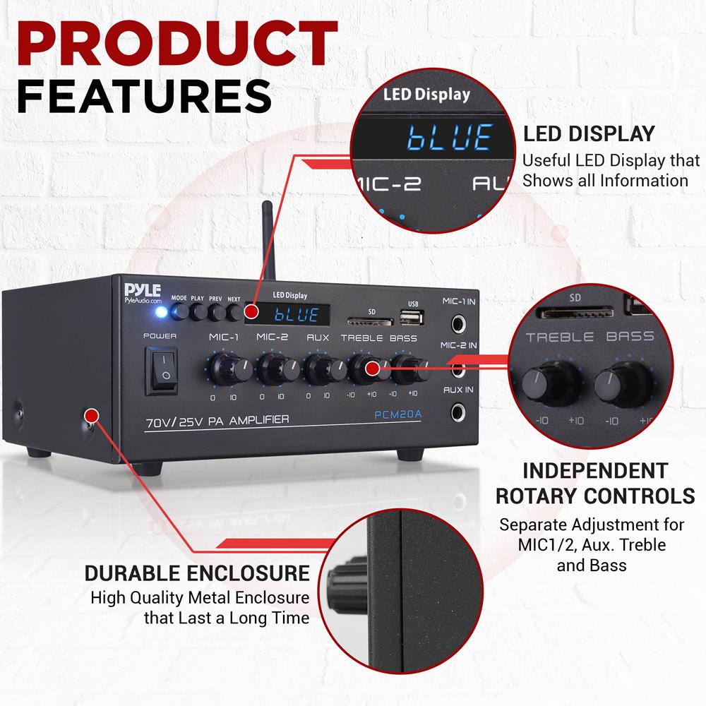 25V/70V Professional PA Amplifier - High Power Audio System for Stadiums, Churches, and Outdoor Events