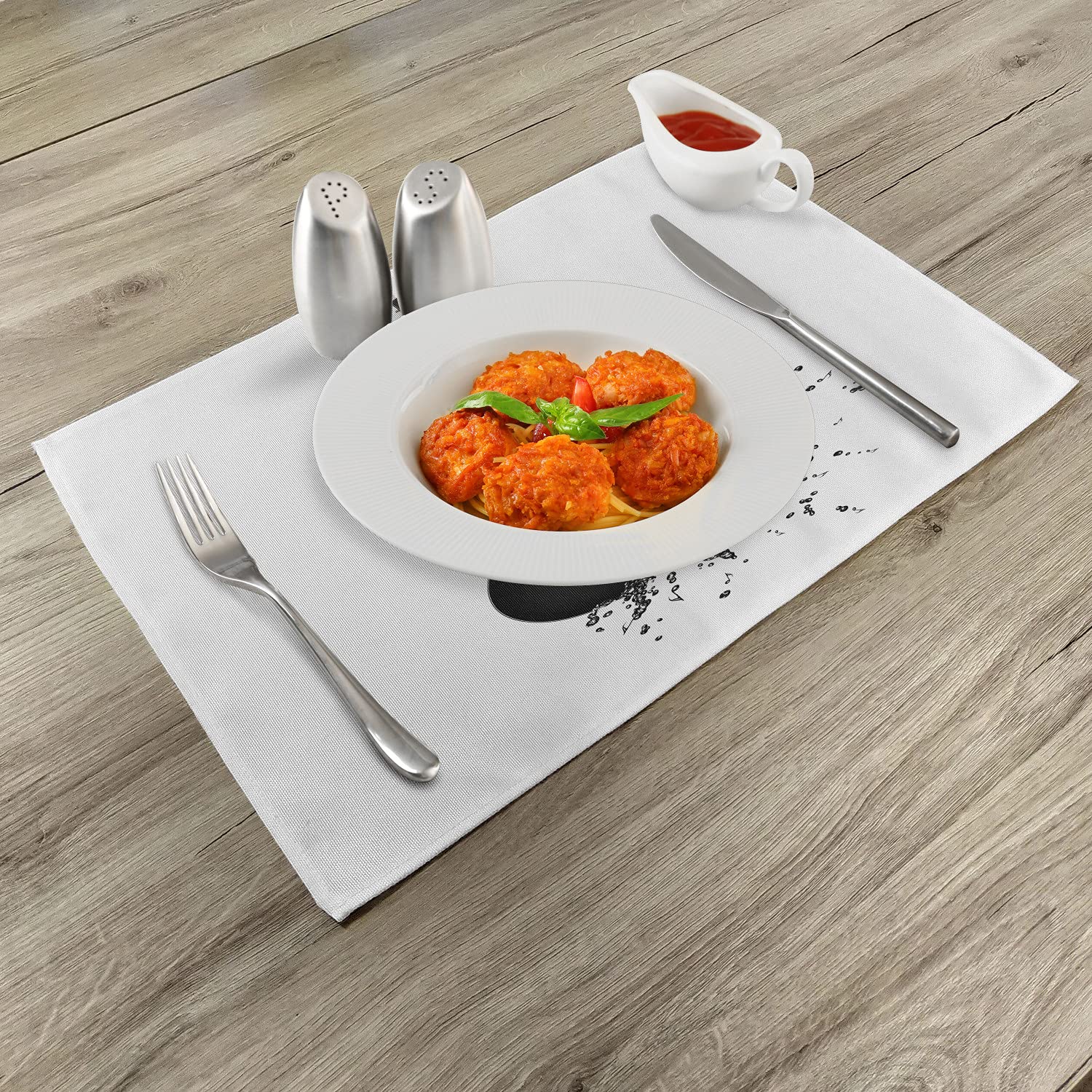 Ambesonne Guitar Placemats Set of 4 - Monochrome Acoustic Instrument Design with String Details, Washable Fabric Table Mats for Dining Room Decor (12x18 Inches, Black & White) - Perfect for Music Lovers, Dinner Parties & Themed Decorations
