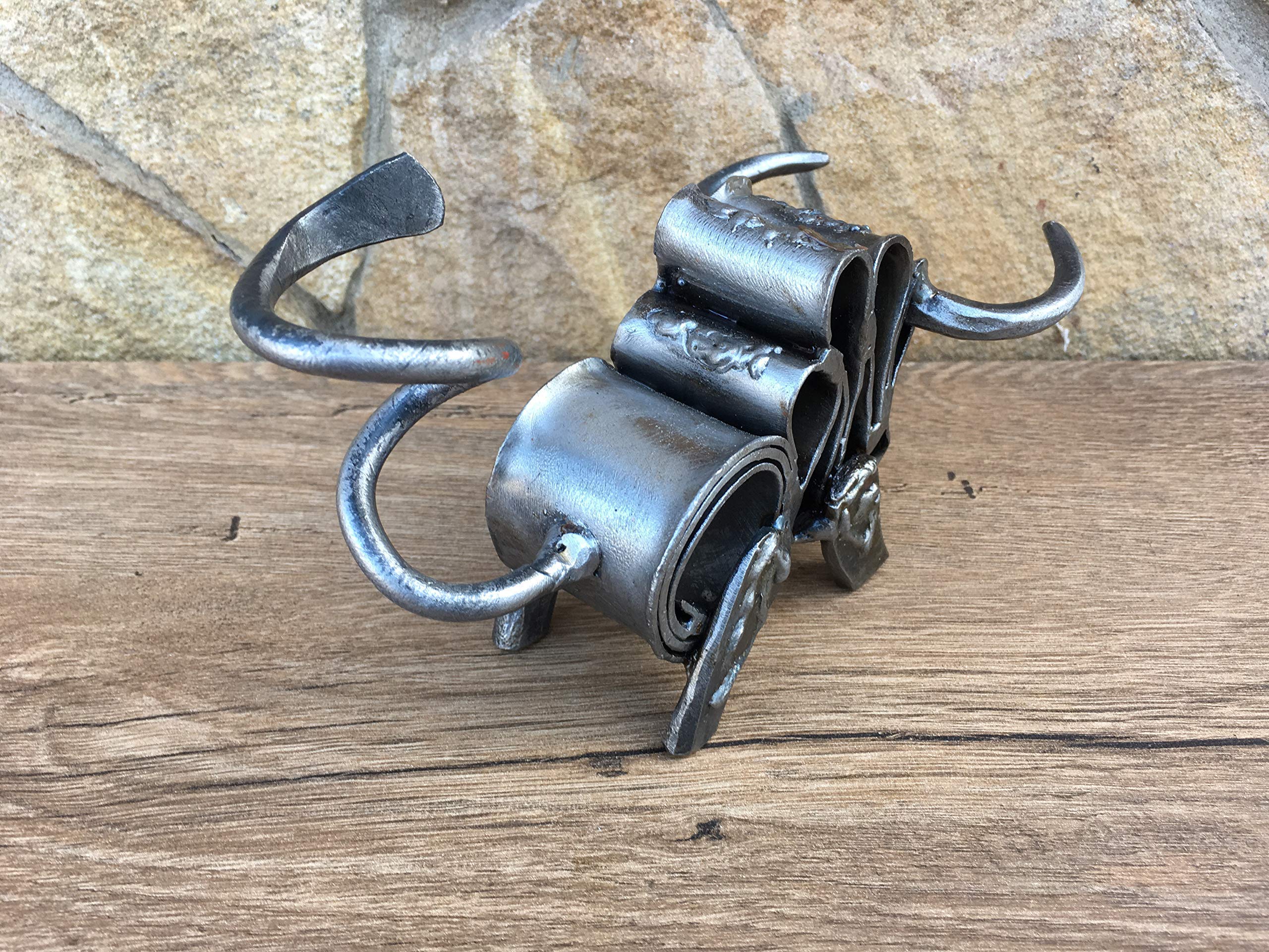Hand Forged Iron Bull Sculpture - Unique 5th Anniversary Gift for Him, Steel Animal Statue for Home & Office Decor - Perfect Gift for Animal Lovers, Cowboy Enthusiasts & Rustic Home Decor