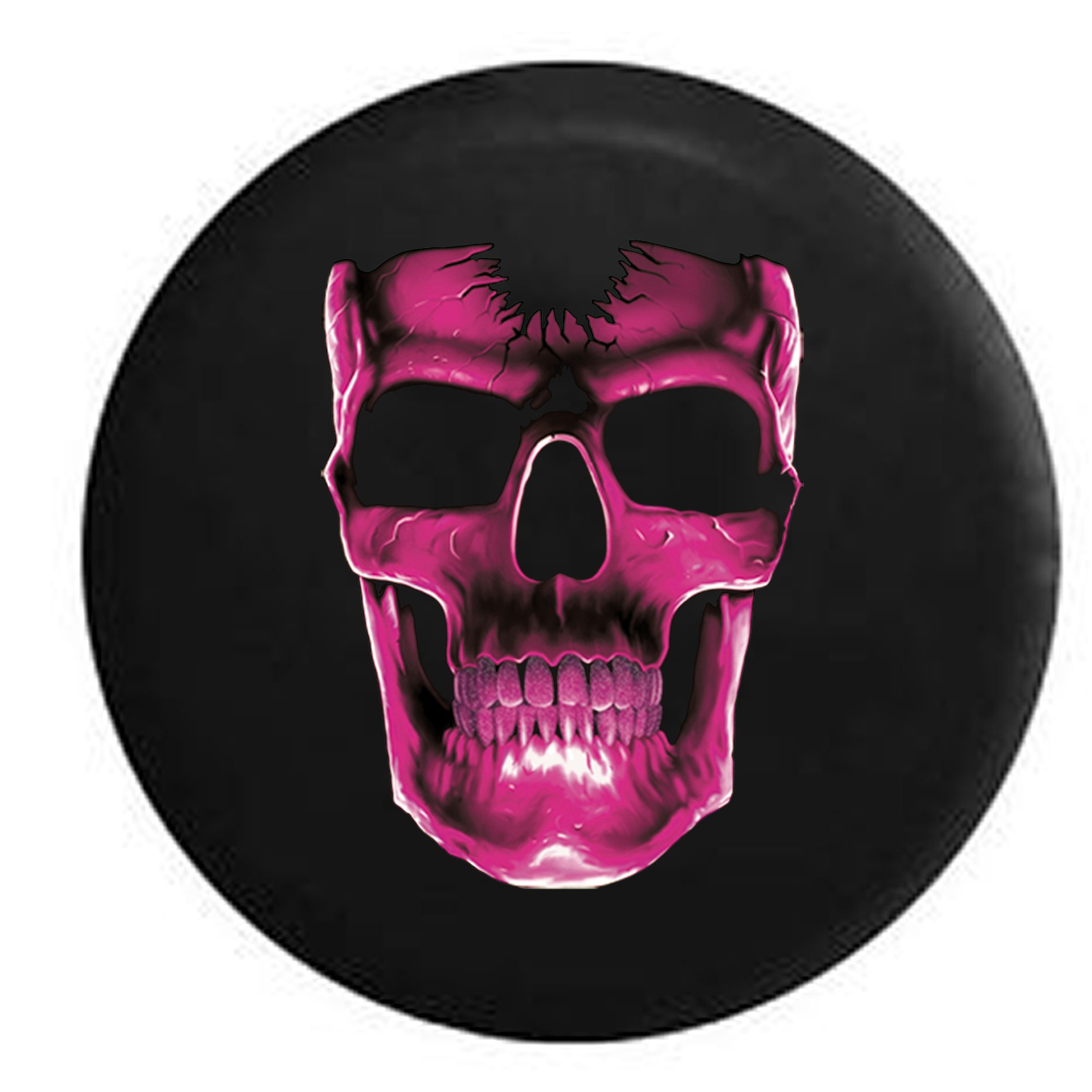 3D Cracked Grinning Skull Spare Tire Cover - Glow in The Dark Pink & Black Design - 33 Inch Universal Fit for Jeep, SUV, Truck - Off-Road Accessories & Halloween Decor