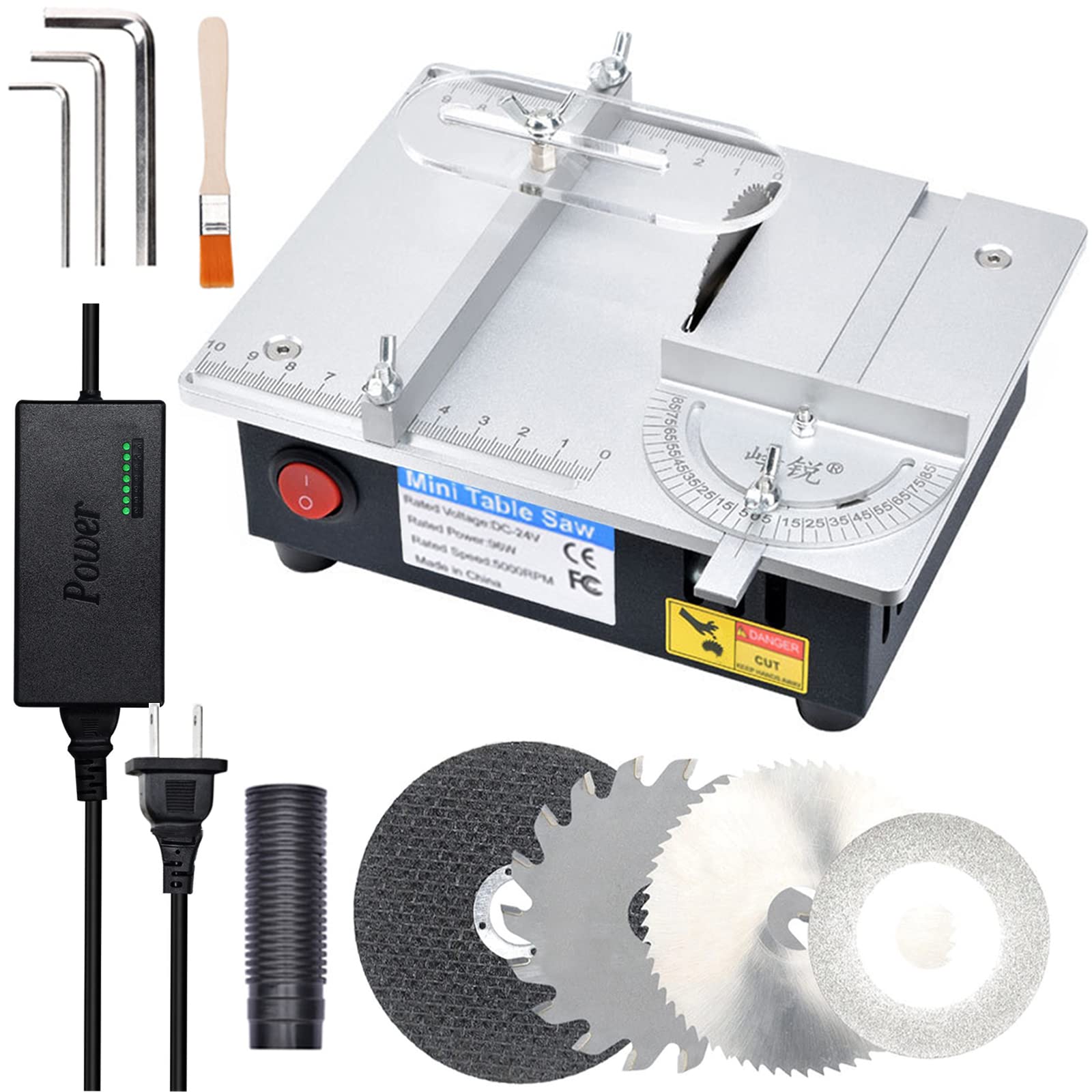 Mini Table Saw for Crafts - 96W Portable Precision Electric Saw with 7 Adjustable Speeds & 4 Blades | Perfect for Wood, Plastic, Acrylic Cutting | DIY Model Making, Hobby Projects & Small Woodworking Tasks