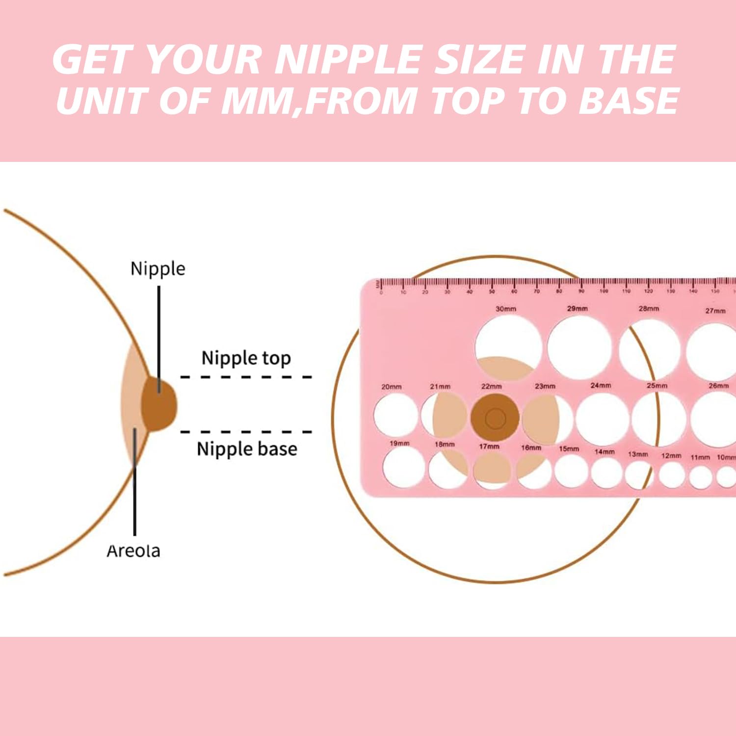 Silicone Nipple Measuring Ruler for Breast Pump Flange Sizing - 1PC Pink Nipple Size Guide for Breastfeeding Moms - Perfect for Medela, Spectra & Lansinoh Pumps - Home & Hospital Use