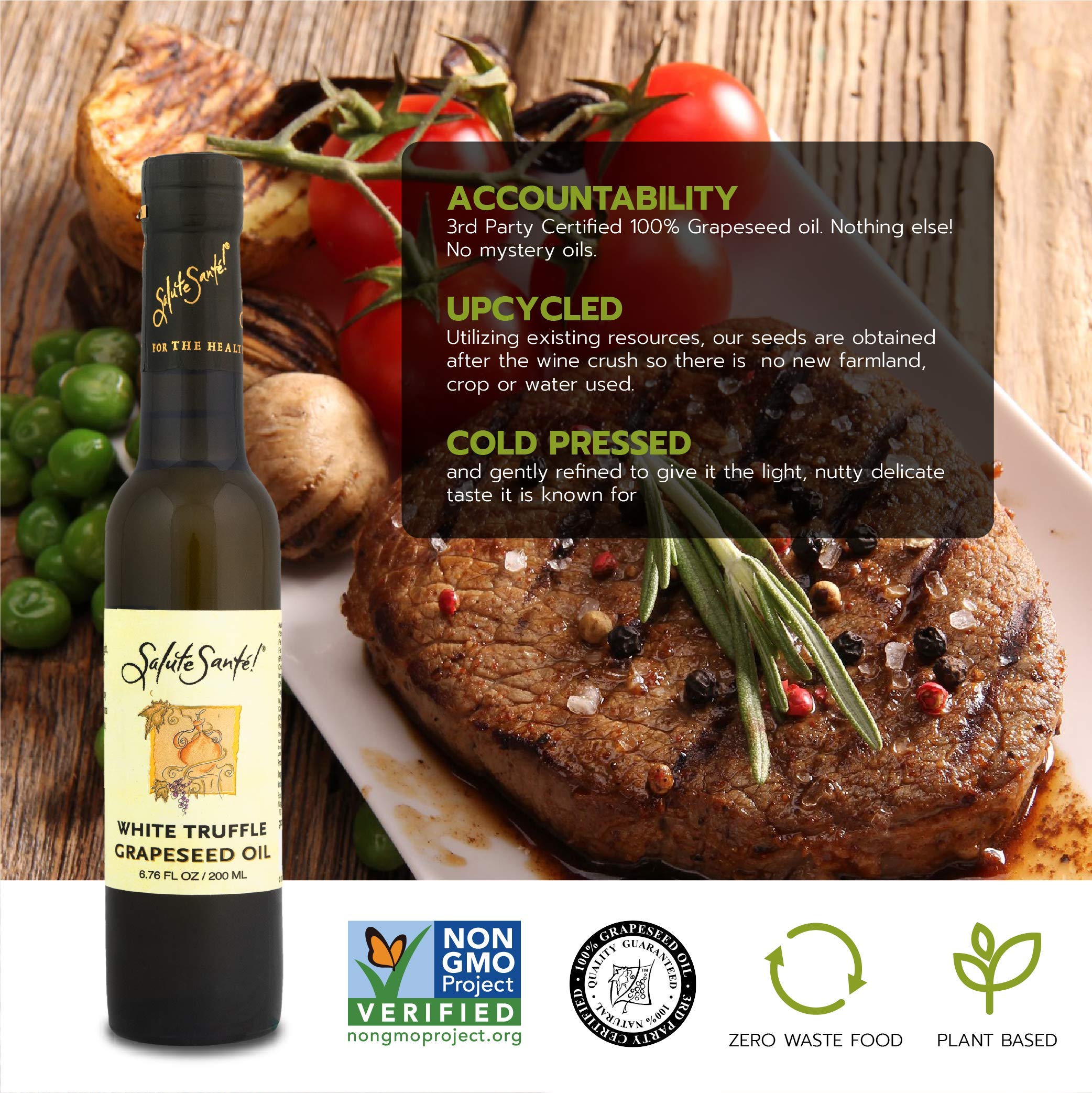 Salute Sante White Truffle Infused Grapeseed Oil - Premium Cold Pressed Cooking Oil for Dipping, Marinades, Salads & Finishing Dishes | Vegan, Non-GMO, 200ml (6 Pack) | Perfect for Gourmet Cooking, Italian Cuisine & Healthy Meal Prep