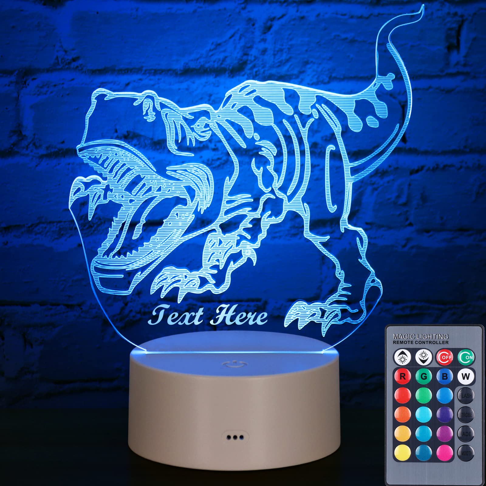 **Personalized Dinosaur Night Light for Kids - 7 Base Colors & 16 RGB Changing Modes - Nursery Decor, Bedroom Nightlight, Birthday Gift for Boys & Girls**