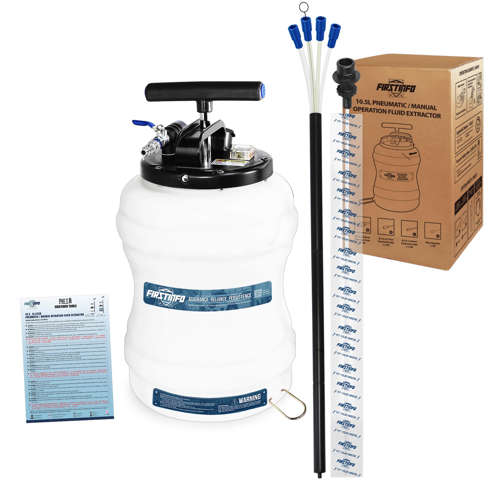 FIRSTINFO A1107USY5 3rd Gen 10.5L Manual & Pneumatic Oil Vacuum Extractor Pump with Safety Valve | 51