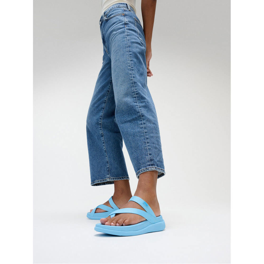 F Mode Go Webbing Flatform Sling Sandals - Bondi Blue | Comfortable Summer Beach Shoes for Women | Perfect for Poolside, Vacation & Casual Outings