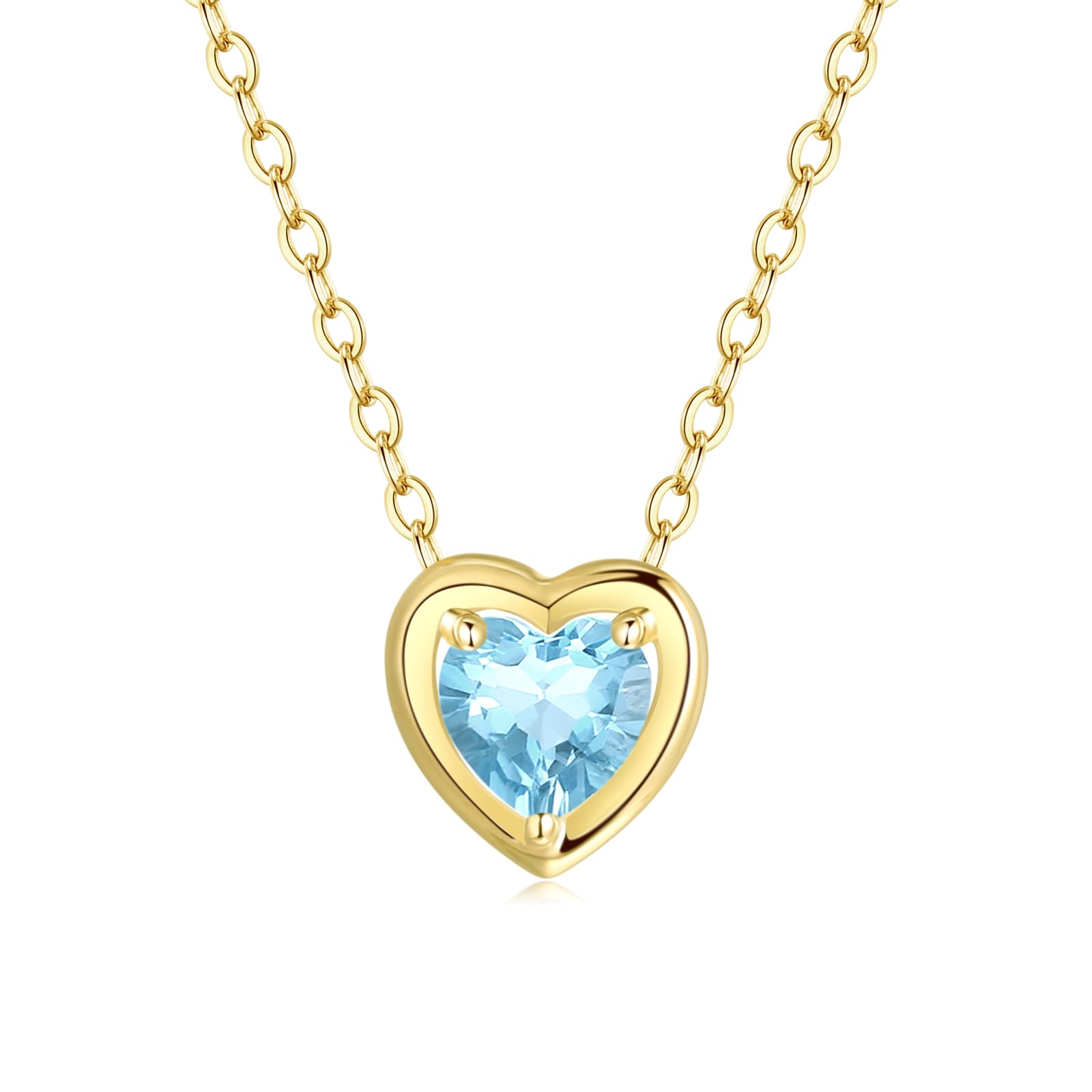 14K Solid Gold Gemstone Necklace - Small Heart Shape Birthstone Solitaire Pendant for Women | 16+2 Inch Adjustable Chain | Fine Jewelry Birthday Gift for Her, Valentine's Day, Anniversary & Special Occasions