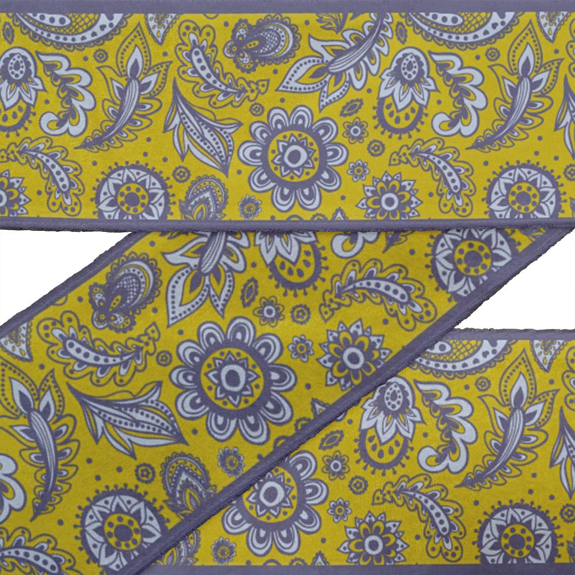 IndianBeautifulArt Yellow Leaves & Floral Printed Velvet Ribbon Trim - 9 Yards, 3 Inches Wide for Crafts, Sewing, DIY Accessories | Perfect for Gift Wrapping, Scrapbooking, and Home Decor