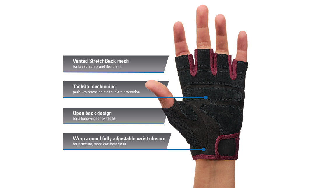 Harbinger Women's FlexFit Weightlifting Gloves - Merlot Color for Gym, CrossFit & Strength Training