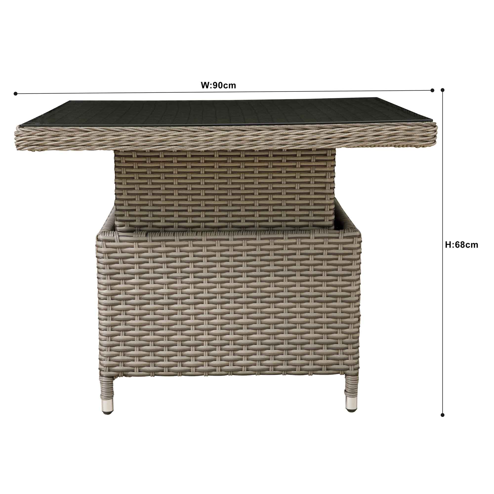 Chester Rattan Wicker Adjustable Height Outdoor Dining Table - Brown (DG73) | Perfect for Patio, Garden & Backyard Dining
