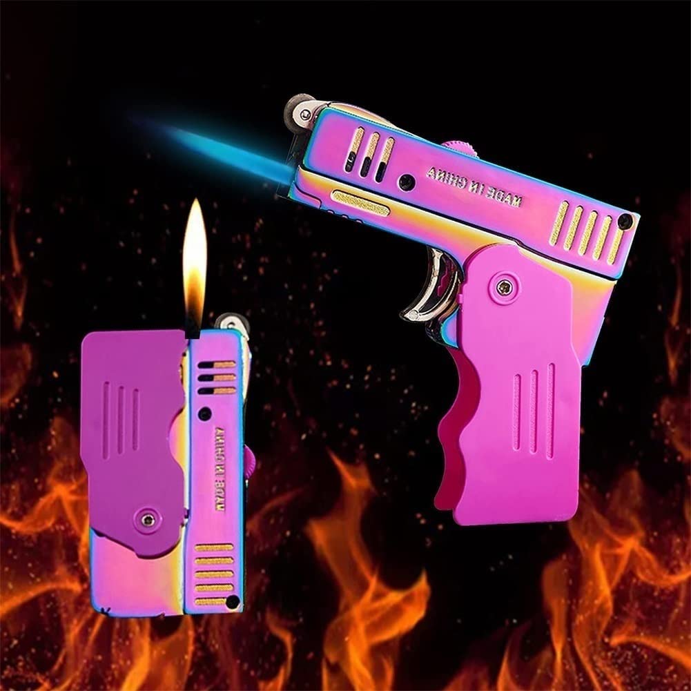 Premium Torch Lighter - Adjustable Soft/Jet Flame for Cigars, Cigarettes & Pipes | Durable Metal Dual Flame Butane Lighter with Unique Pistol Design | Foldable & Portable | Perfect Gift for Men (Pink) | Ideal for Outdoor Camping, BBQ & Survival Kits