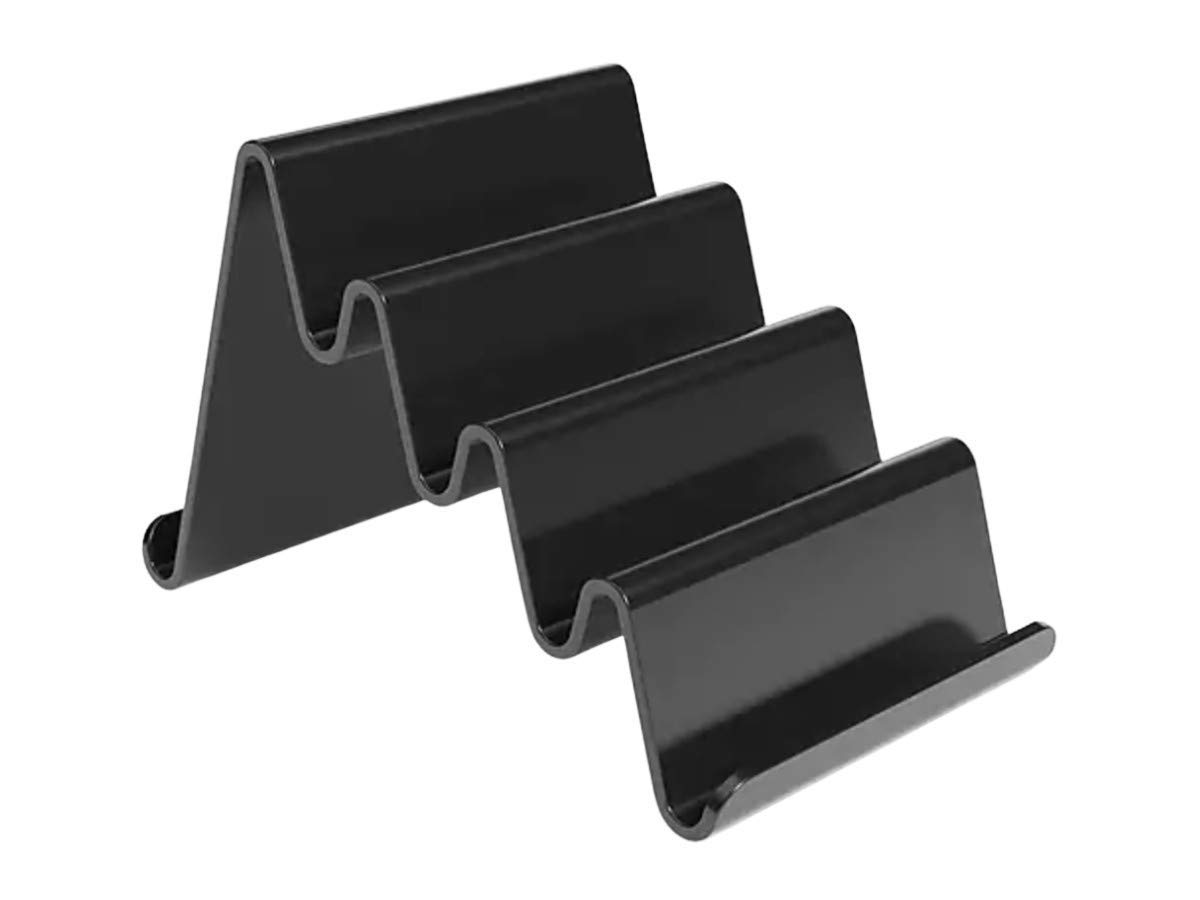 1InTheOffice Business Card Holder - 4 Compartment Plastic Desk Organizer for Credit Cards, ID Badges & Business Cards | Sleek Black Design for Office, Reception & Home Workspace Organization