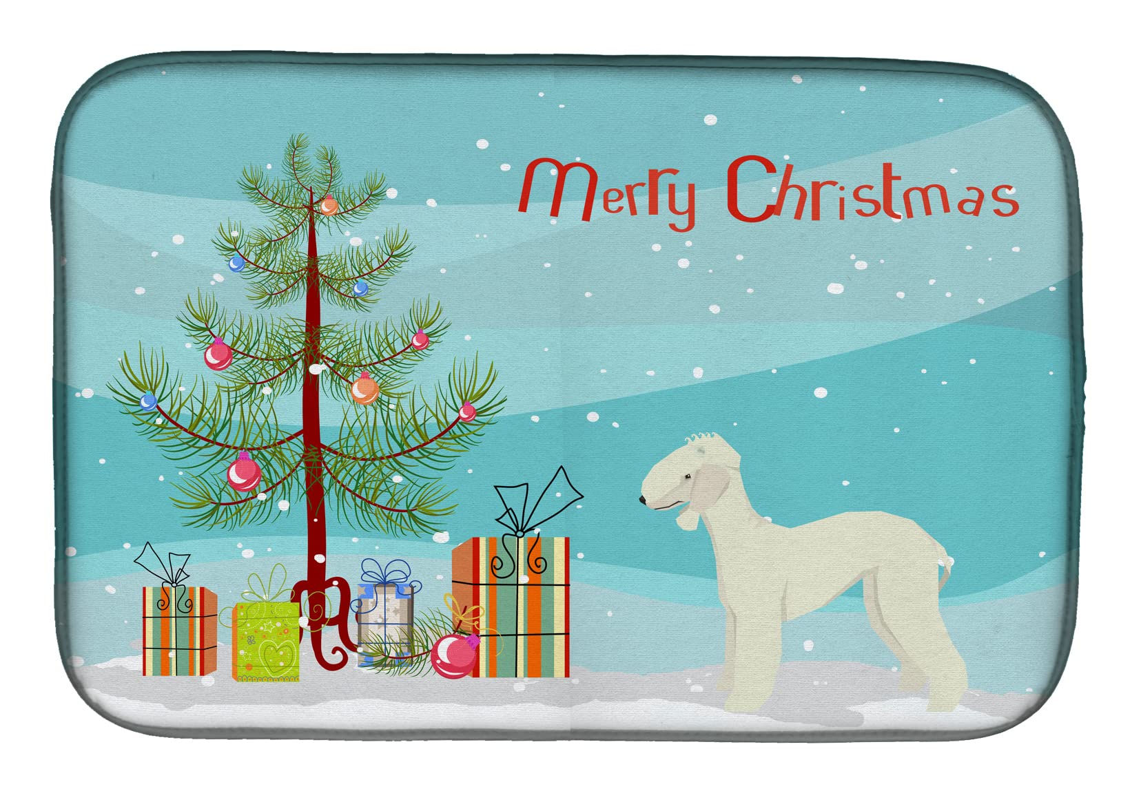Bedlington Terrier Christmas Tree Dish Drying Mat - Absorbent Kitchen Counter Pad (14