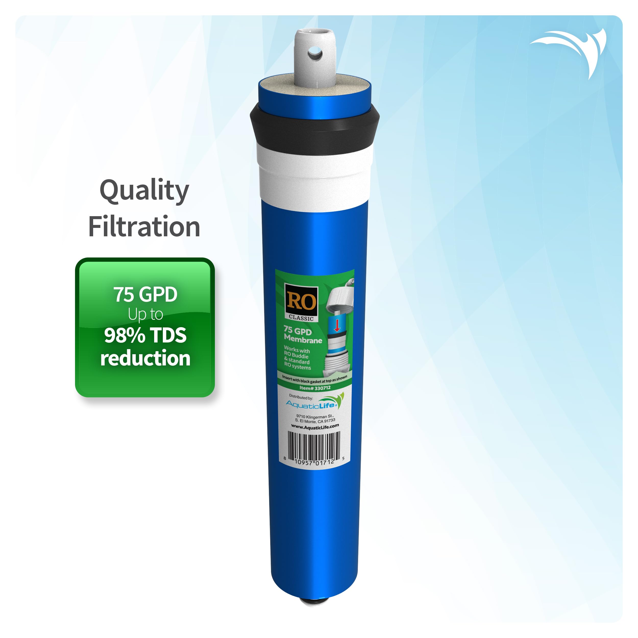 AquaticLife 75 GPD RO Membrane Replacement Cartridge - Compatible with RO Buddie & Reverse Osmosis Systems | Perfect for Home, Office & RV Water Filtration