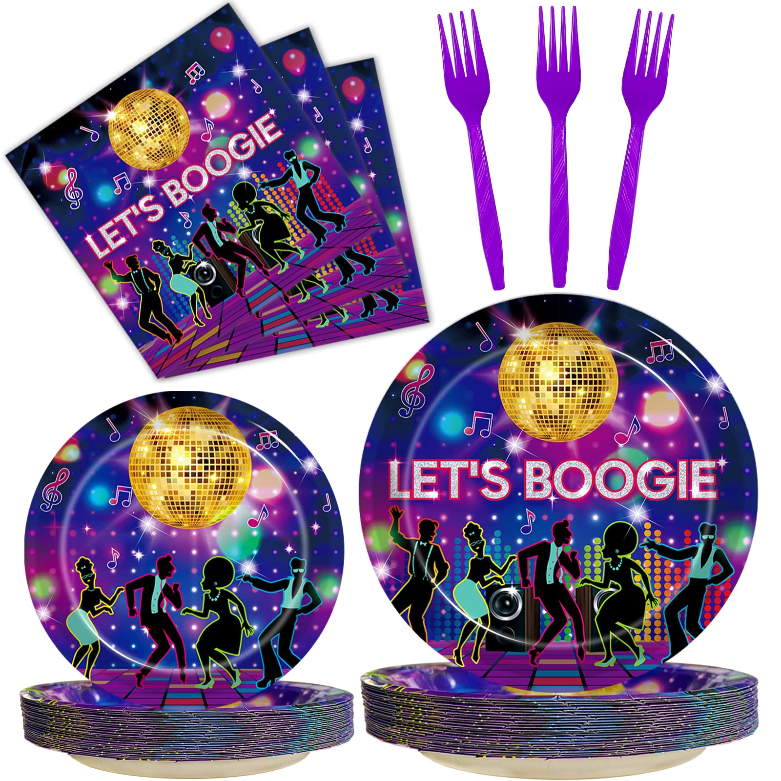 96 Pcs 70s Disco Party Plates & Napkins Set - Retro 70s 80s 90s Themed Birthday Party Decorations - Dance Disco Boogie Tableware Kit for 24 Guests - Perfect for Themed Parties, Birthday Celebrations & Dance Events