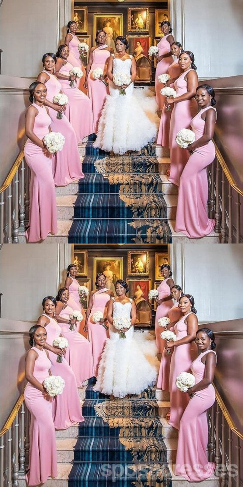 **Elegant Pink Mismatched Mermaid Bridesmaid Dresses – Long Formal Gowns for Weddings & Special Events – WG1527**    **Use Cases:** Perfect for weddings, bridal showers, formal parties, and elegant evening events.