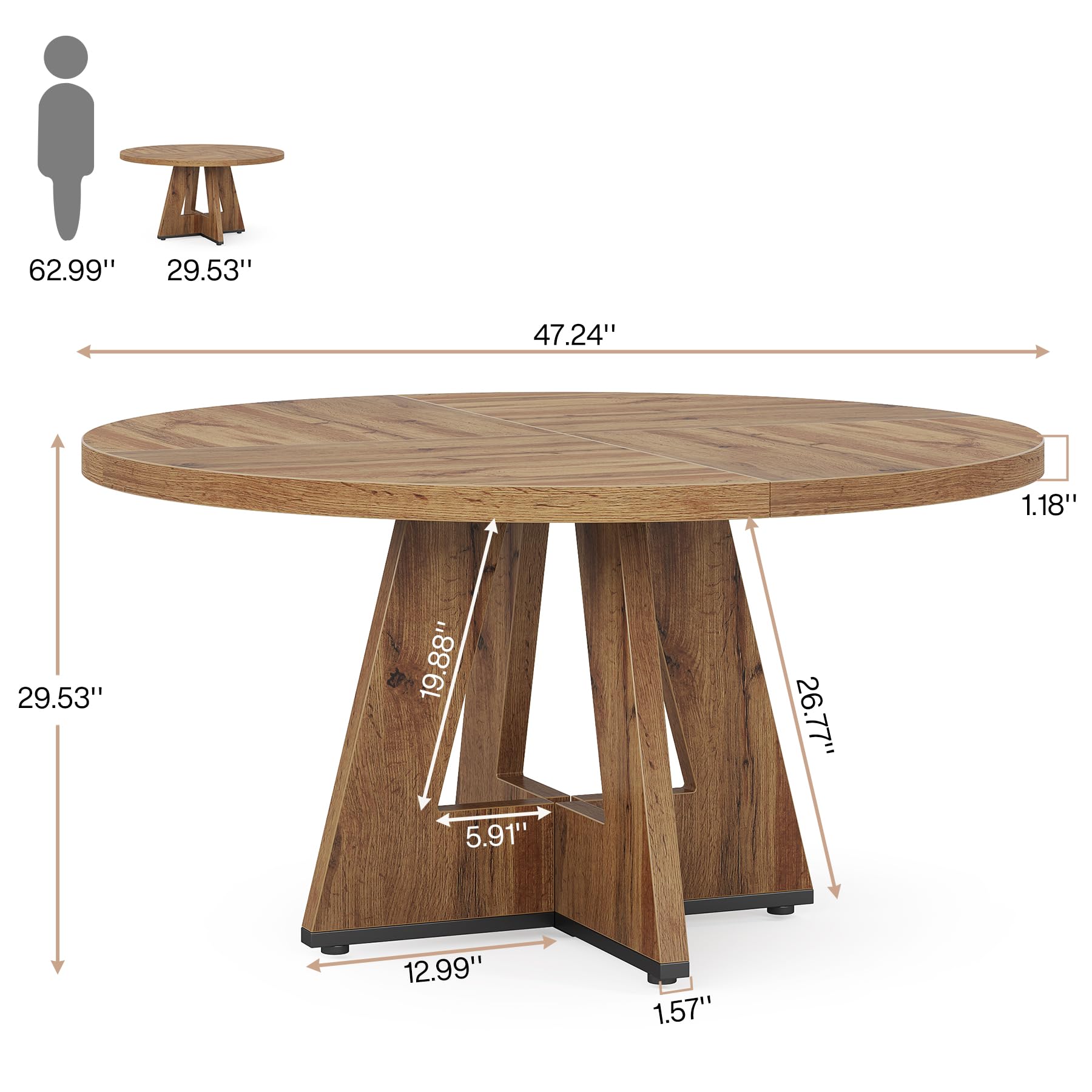 Tribesigns 47 Inch Round Farmhouse Dining Table - Rustic Wooden Dinner Table for 4, Perfect for Home Dining Room & Living Room | Ideal for Family Meals, Entertaining Guests & Cozy Gatherings