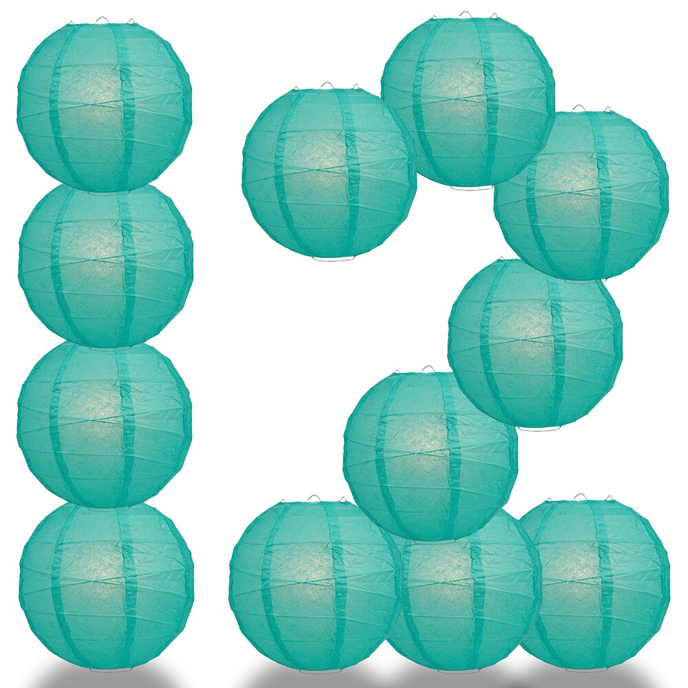 12 Pack 24 Inch Teal Green Free Style Ribbing Round Paper Lanterns - Perfect for Party Decorations, Wedding Centerpieces, and Home Decorative Lighting