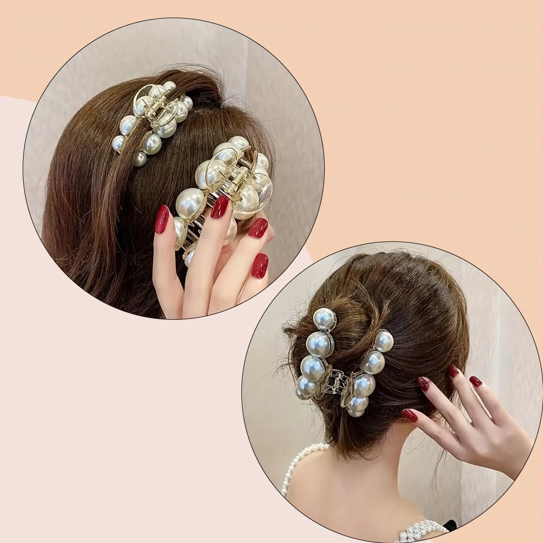 Myra Collection 3-Piece White Pearl Hair Claw Clips - Elegant & Stylish Hair Accessories for Women & Girls - Perfect for Weddings, Parties, and Everyday Wear