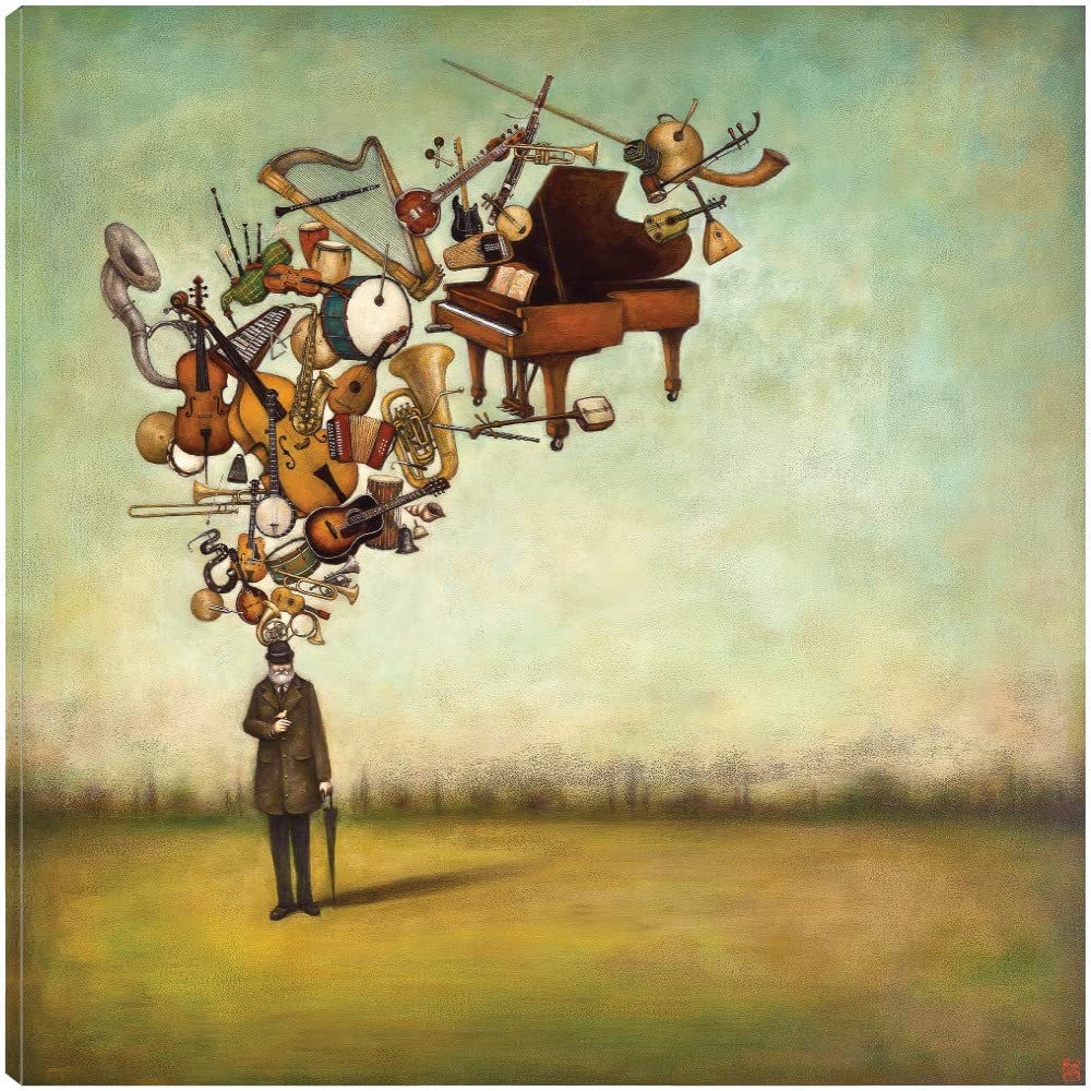 Fine Art Canvas Wall Decor 'Thanks for The Melodies' by Artist Duy Huynh - 22x22 Inch Ready-to-Hang Painting for Living Room, Bedroom, Office & More - Perfect for Home Decor, Gifts & Music Lovers