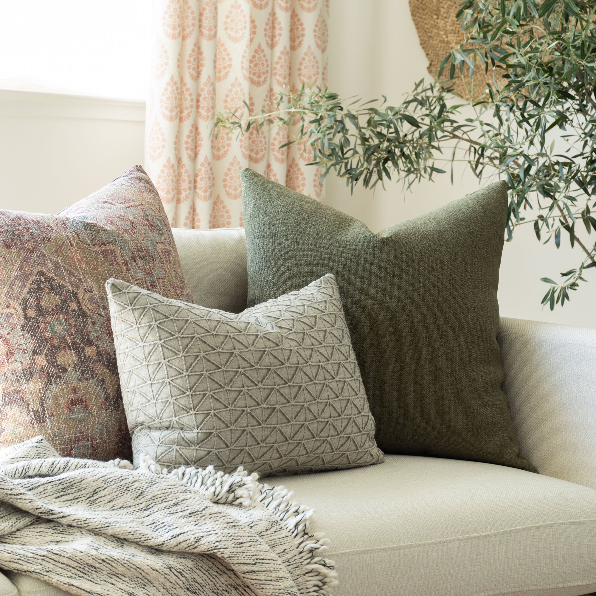 Grange 22x22 Inch Decorative Throw Pillow Cover - Soft Moss Green Cushion for Sofa, Bed & Home Decor